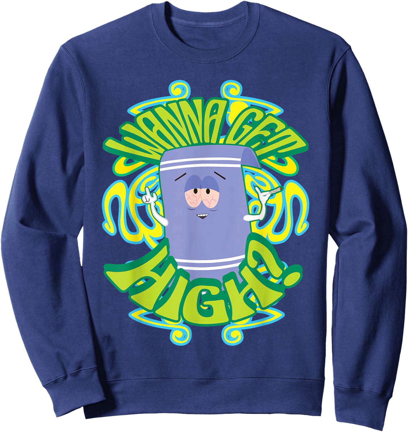 South Park Wanna Get High Towel , Black, S Sweatshirt - Sweatshirt | Navy