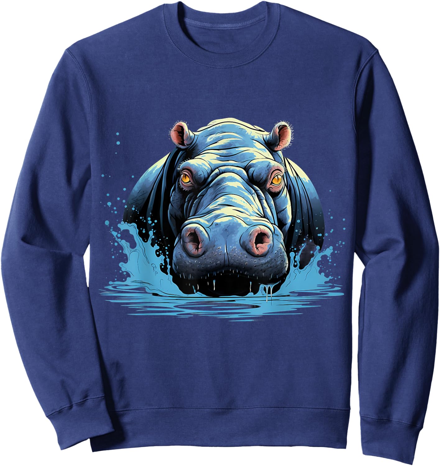 Hippo Portrait Hippopotamus Motif Artwork Wildlife Safari Sweatshirt - Sweatshirt | Navy