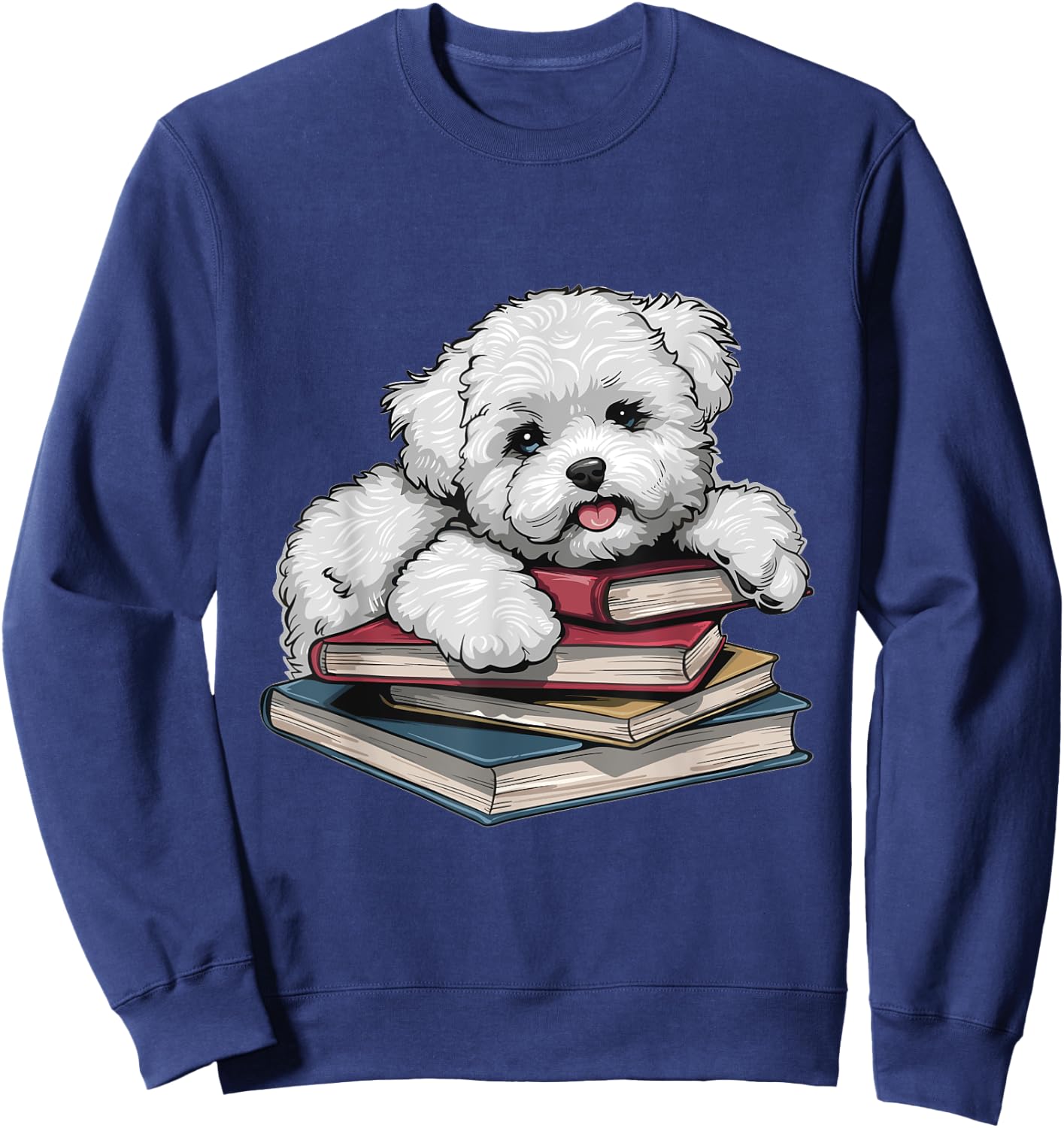 Bichon Frise Books Reading Dog Breed Graphic Women Kids Sweatshirt - Sweatshirt | Navy