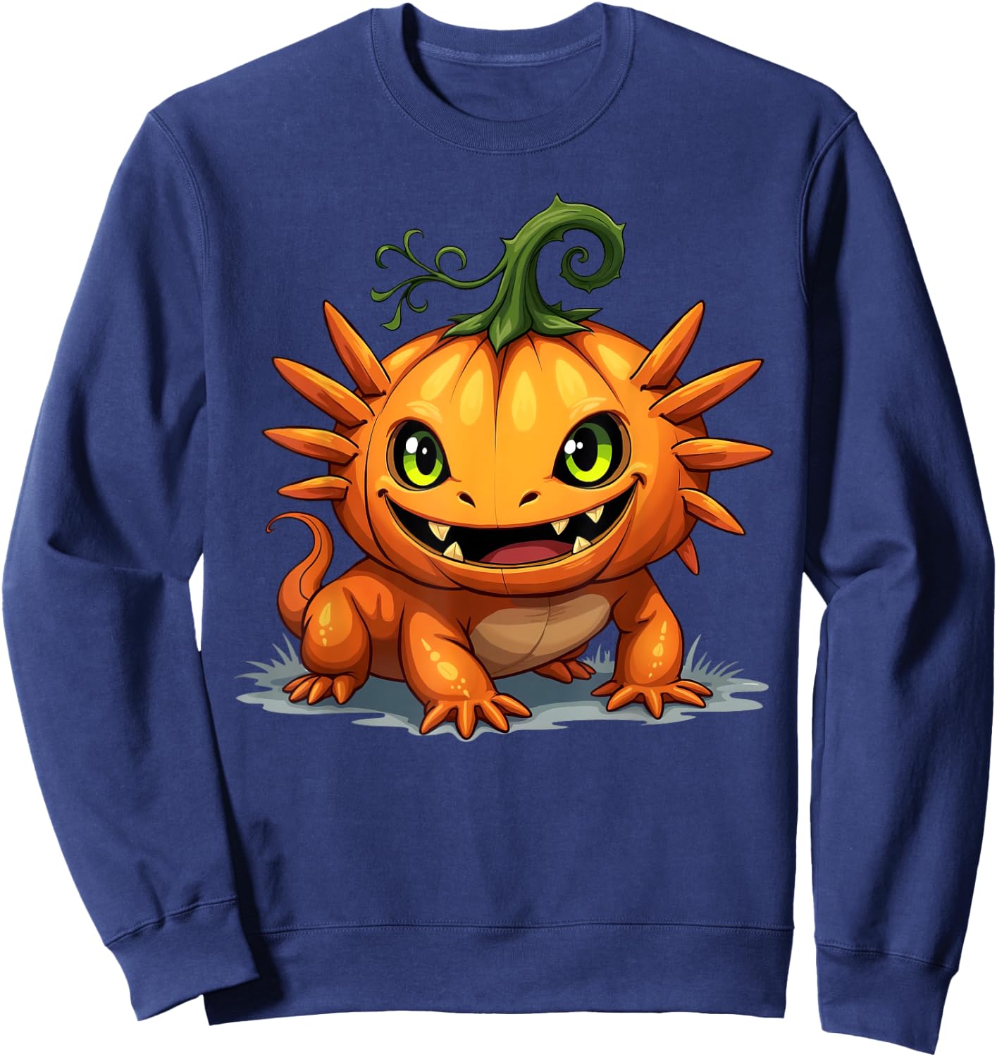 Axolotl Pumpkin Jack O Lantern Halloween Kids Sweatshirt - Sweatshirt | Navy
