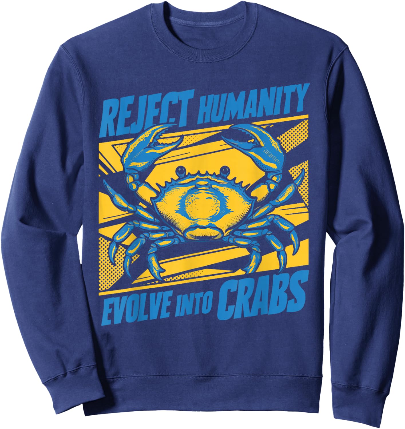 Crab Meme Funny Oddly Specific Meme Reject Humanity Evolve Into Crabs Black -Adults Small Classic Fit Short Sleeve Cotton Blend Sweatshirt - Sweatshirt | Navy