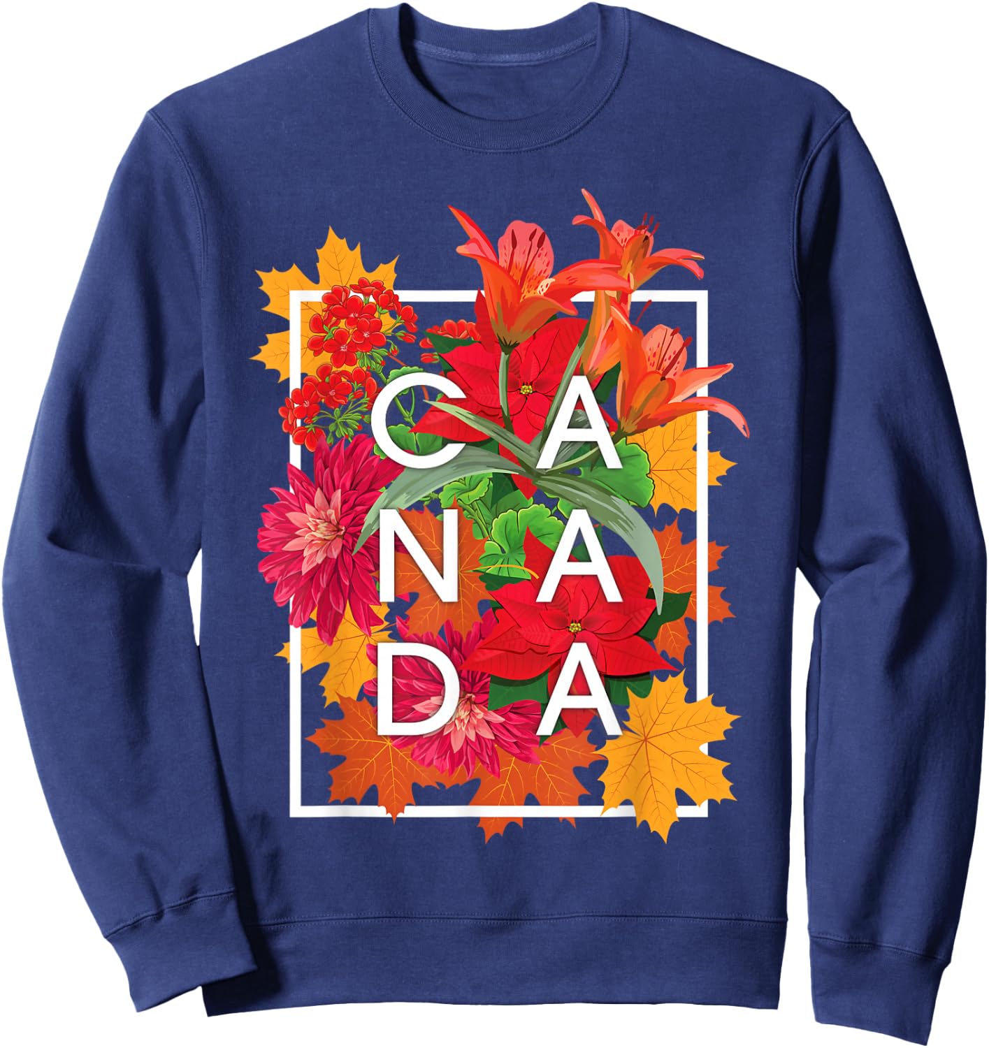 Flowers of Canada Word Art - Canadian Pride Sweatshirt - Sweatshirt | Navy