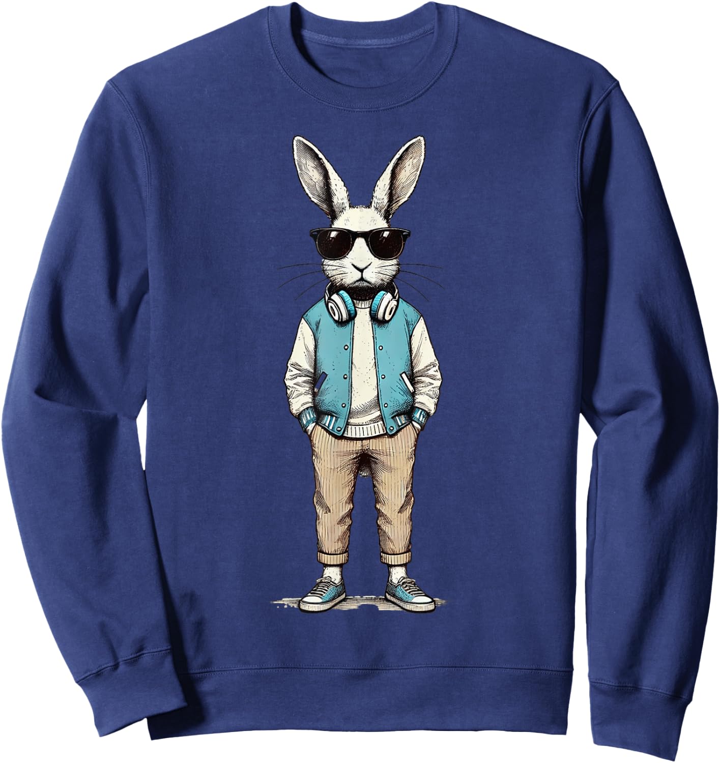 Boys Easter Shirt Bunny Rabbit with Sunglasses Kids Sweatshirt - Sweatshirt | Navy
