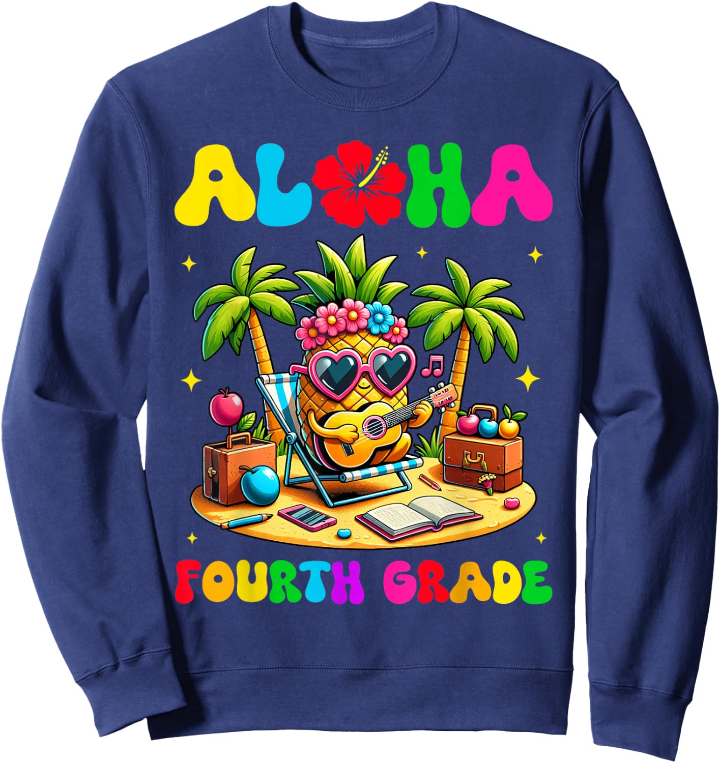 Aloha Fourth Grade Pineapple Hawaii Back to School Kids Girl Sweatshirt - Sweatshirt | Navy