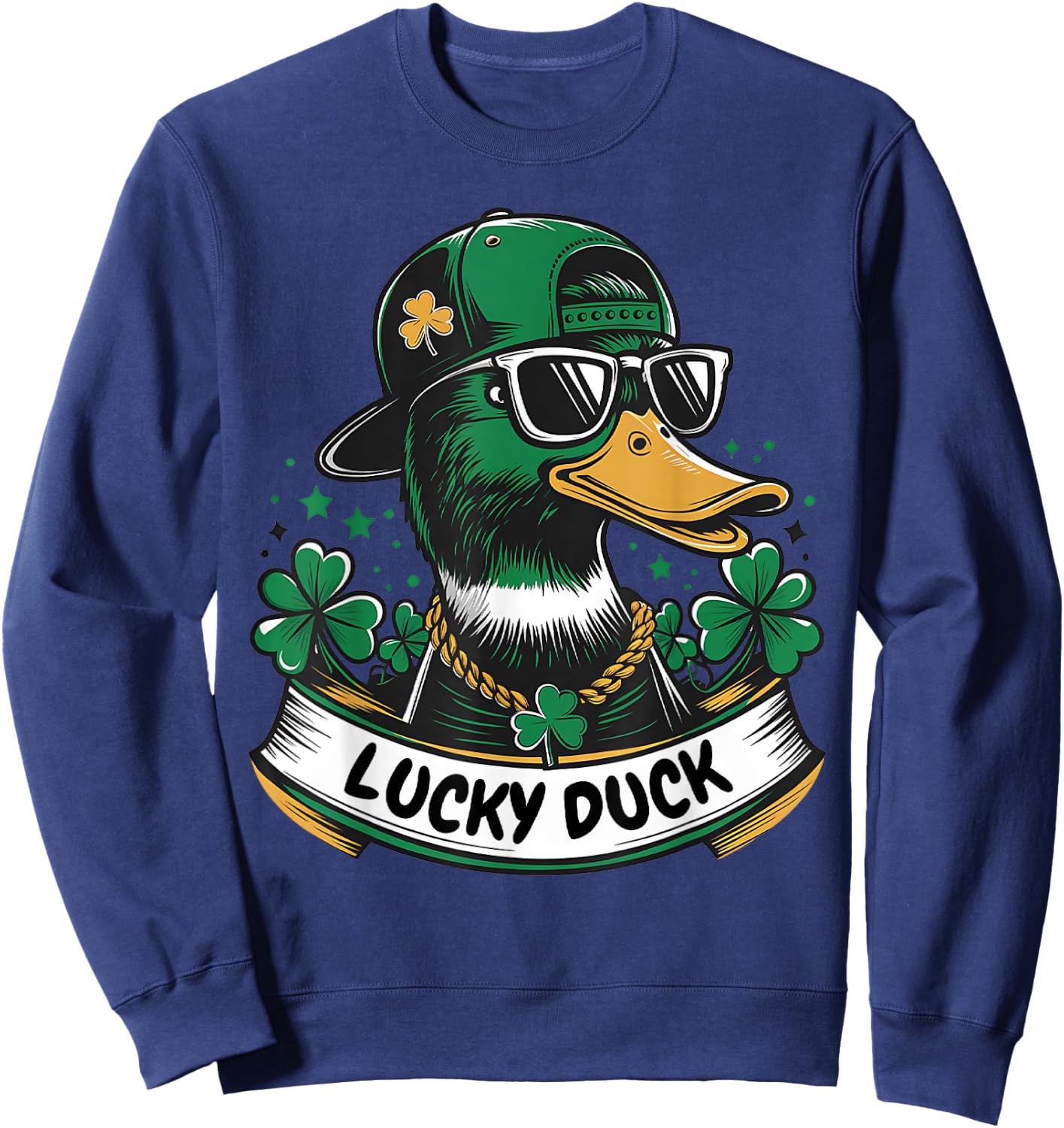 Lucky Funny Duck Shamrock St Patricks Day Ducks Lovers Irish Sweatshirt - Sweatshirt | Navy