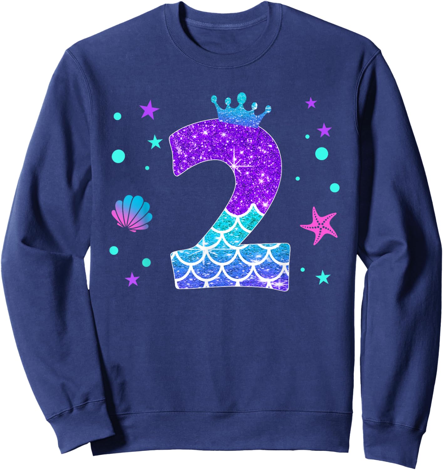 2nd Birthday Girl Mermaid For 2 Years Old Girls Sweatshirt - Sweatshirt | Navy