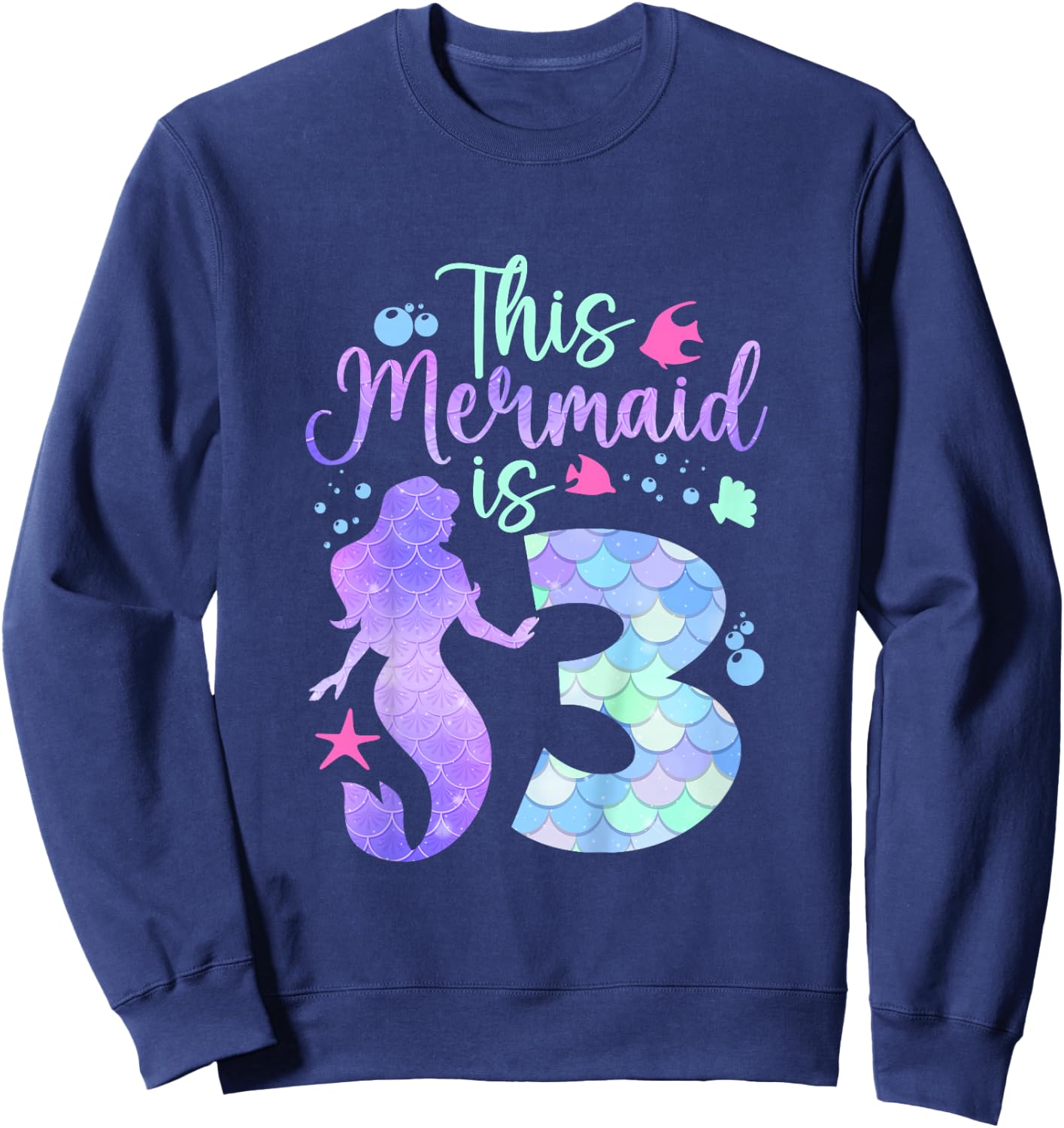 Kids This Mermaid is 3 Birthday Girls Mermaid Sweatshirt - Sweatshirt | Navy