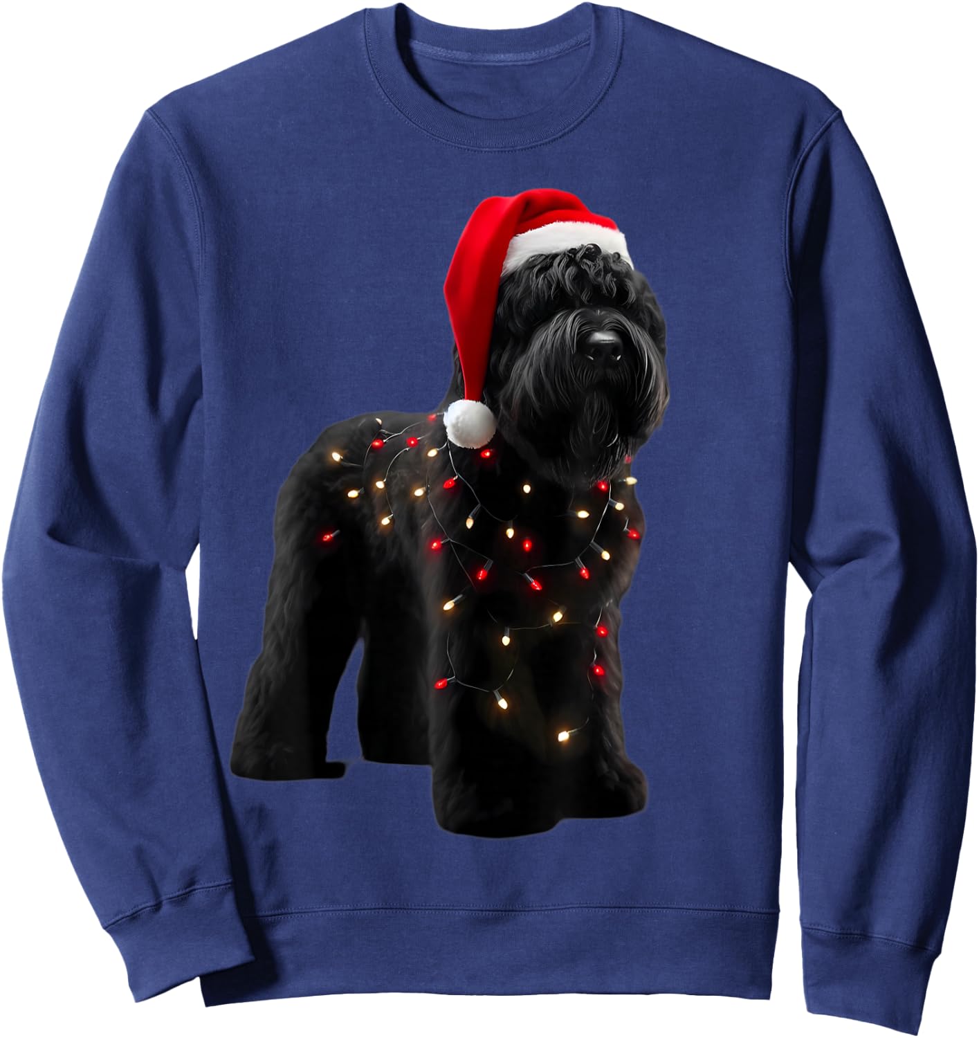 Black Russian Terrier Santa Hat Christmas Lights Dog Owner Sweatshirt - Sweatshirt | Navy