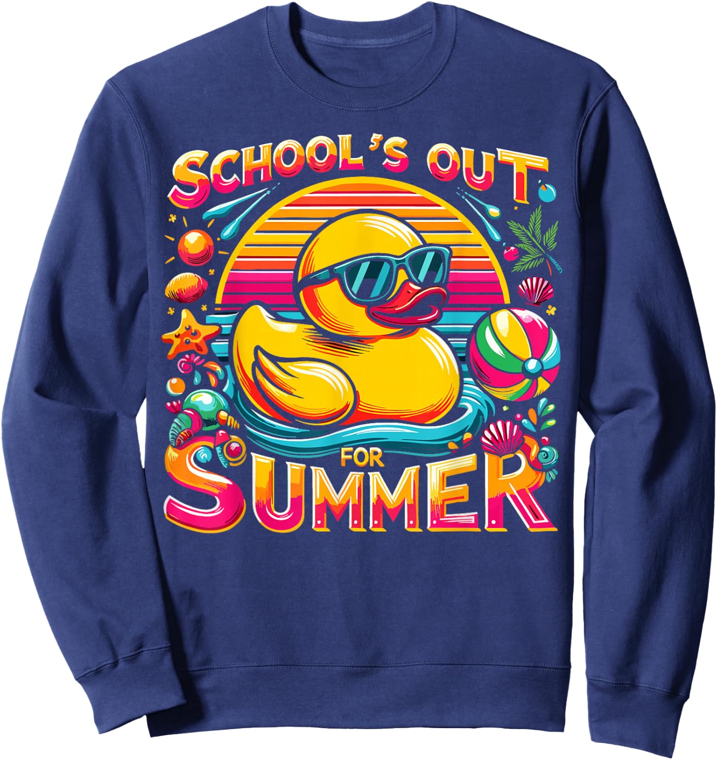 Schools Out For Summer Teacher Girls Boys Kids Yellow Duck Sweatshirt - Sweatshirt | Navy