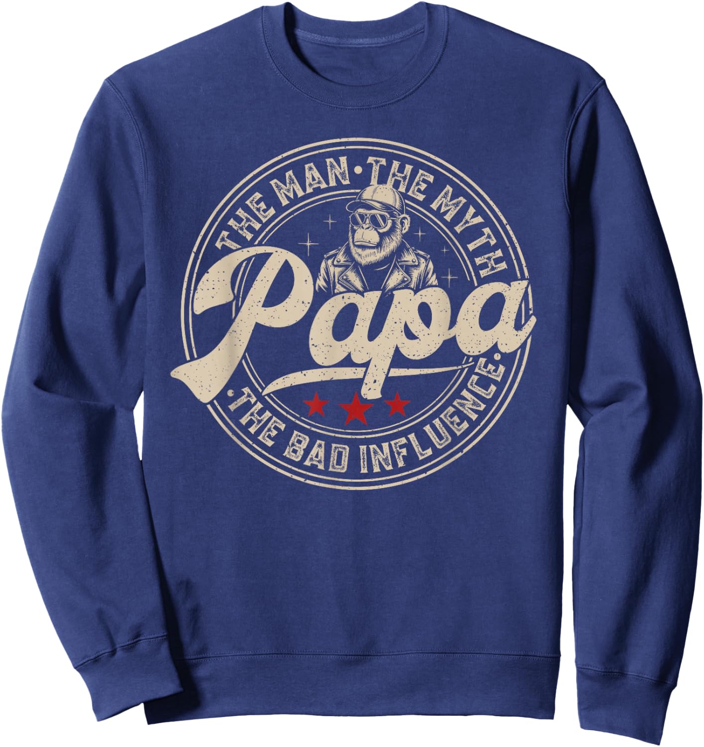 Retro Funny The Man The Myth Papa Bad Influence Monkey Sweatshirt - Sweatshirt | Navy