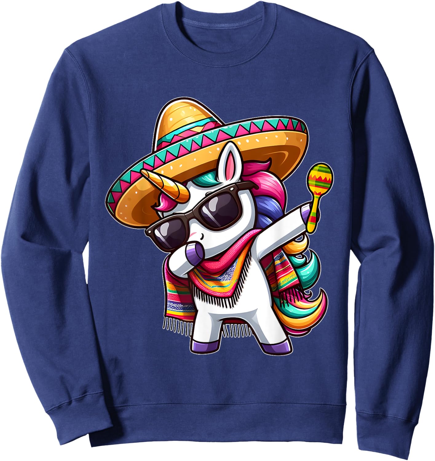 Cinco de Mayo Dabbing Unicorn Funny Mexican Dab Girl Kids Sweatshirt - Sweatshirt | Navy