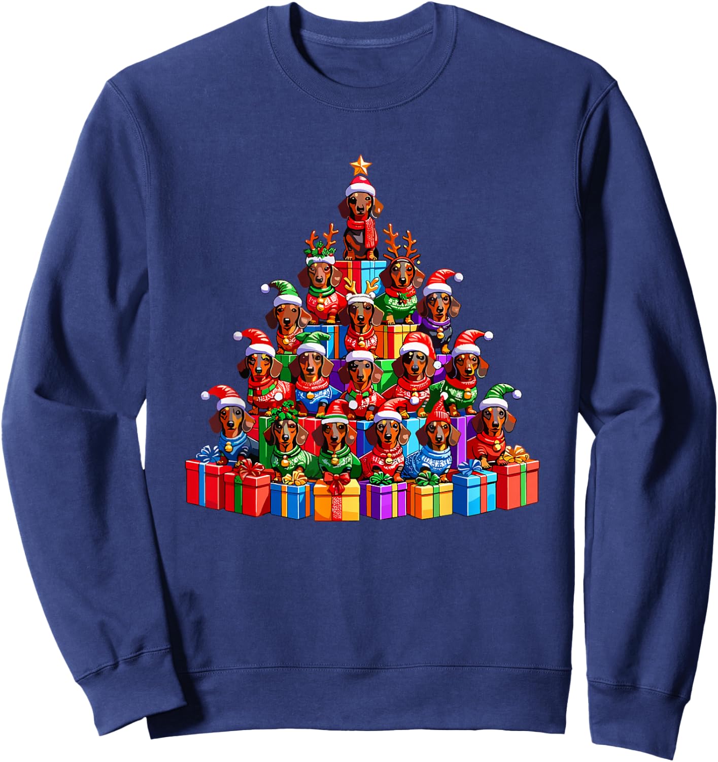 Christmas Tree Dachshund Dog Dachshunds Doxie Sweatshirt - Sweatshirt | Navy