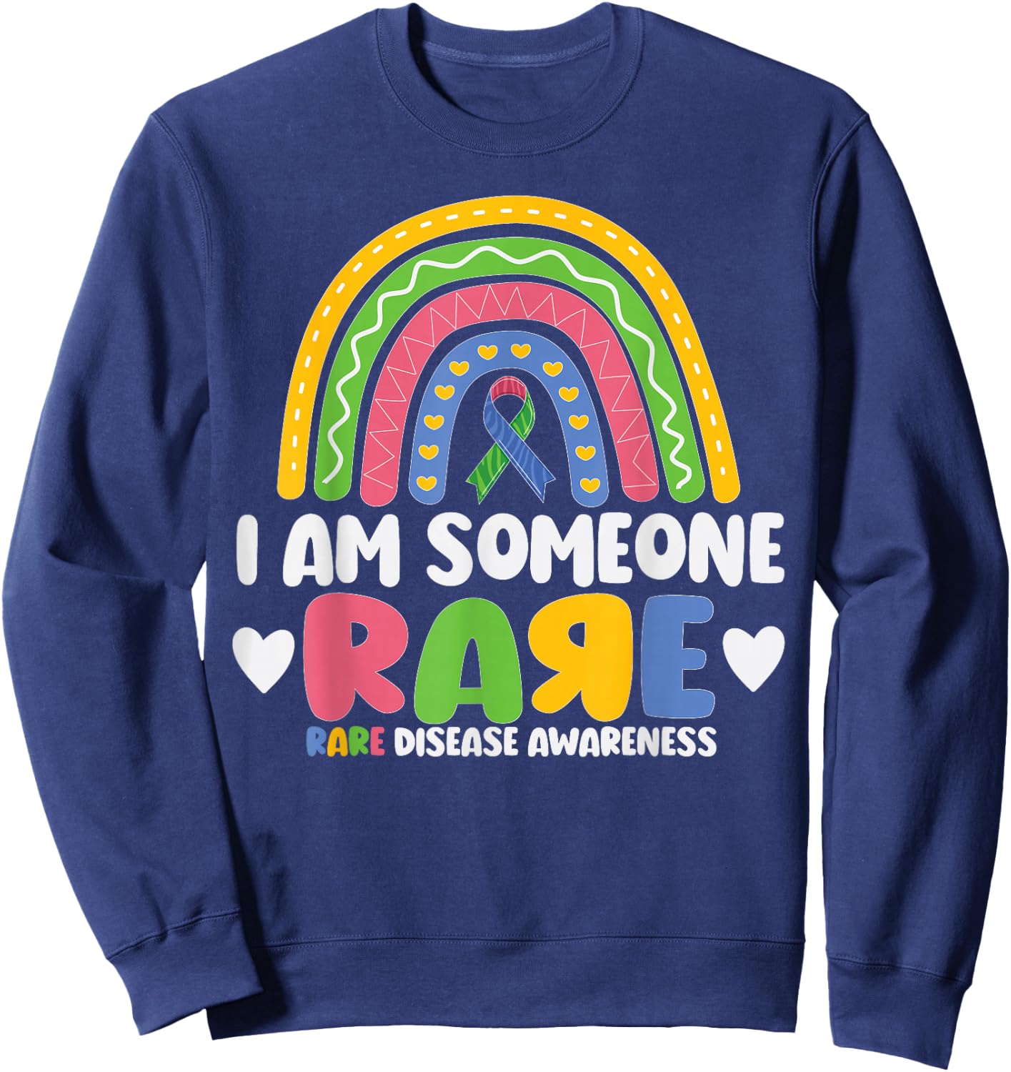 Rare Disease Day I Am Someone Rare Rainbow Zebra Ribbon Sweatshirt - Sweatshirt | Navy