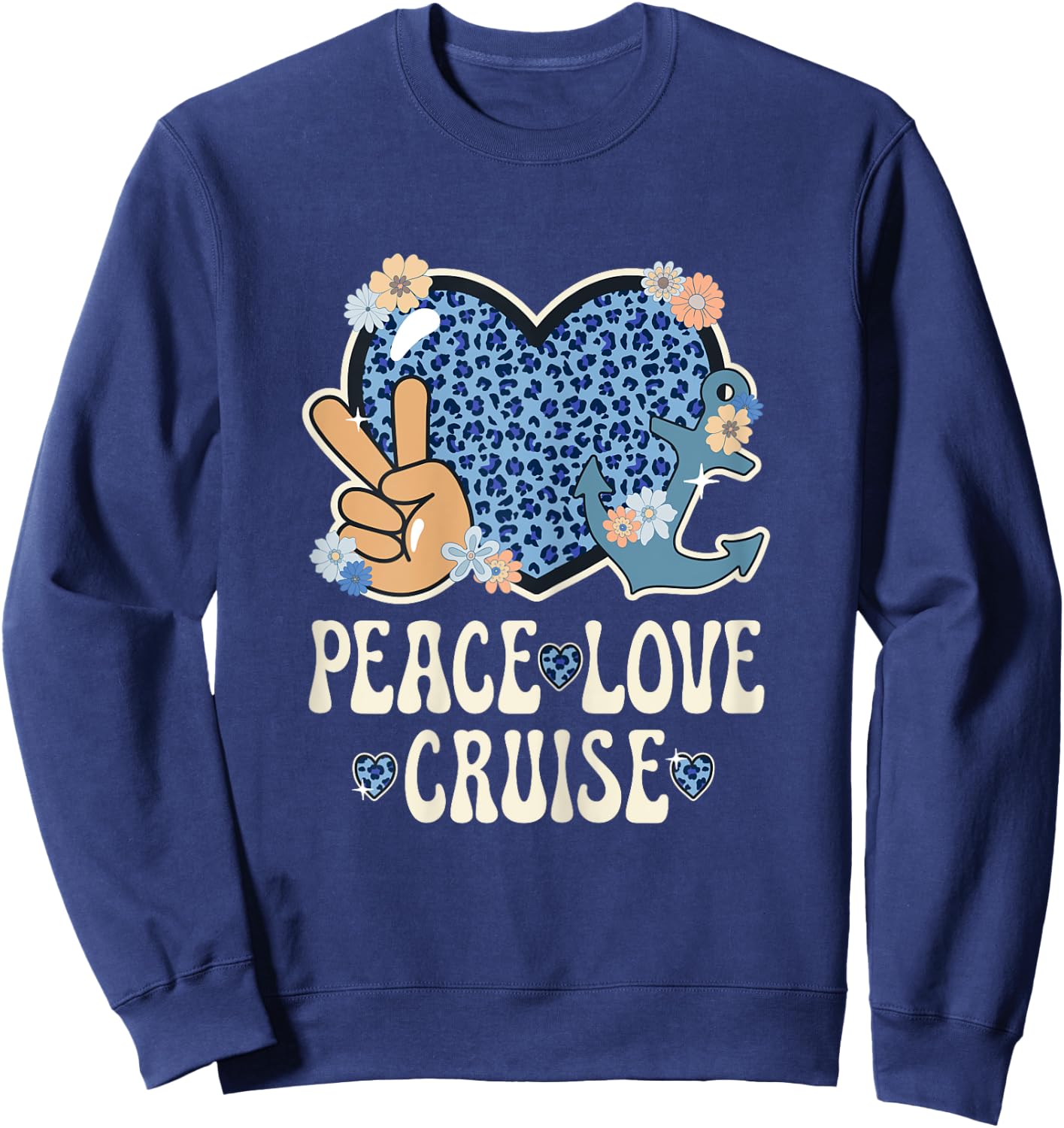Peace Love Cruise Ship Lover Leopard Print Women Cute Cruise Sweatshirt - Sweatshirt | Navy