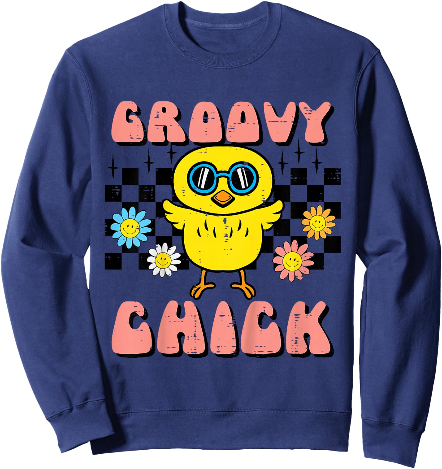 Kids Easter Groovy Chick Retro Girls Kids Toddler Youth Women Sweatshirt - Sweatshirt | Navy