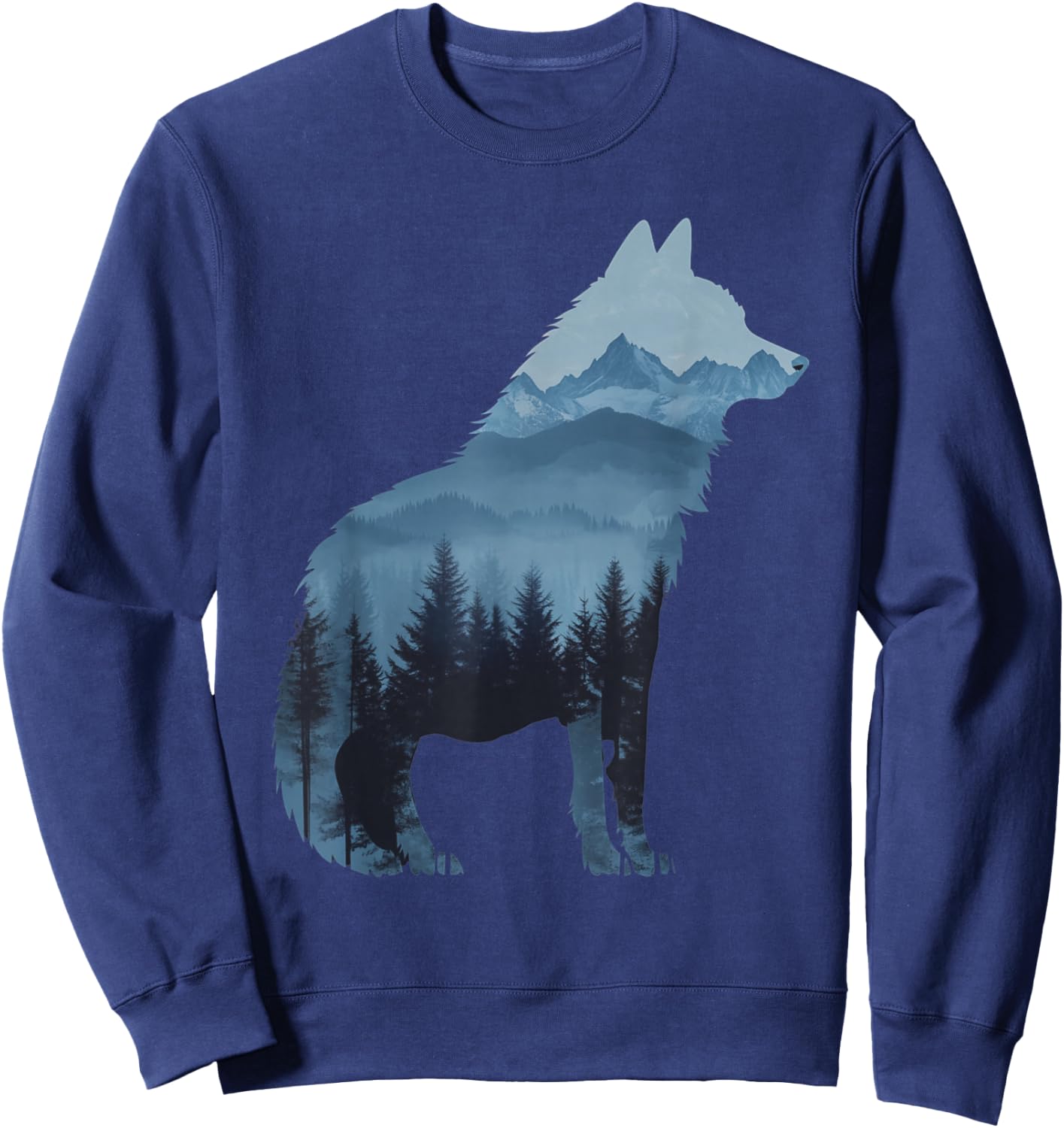 Wolf and Forest Silhouette double exposure Art Sweatshirt - Sweatshirt | Navy