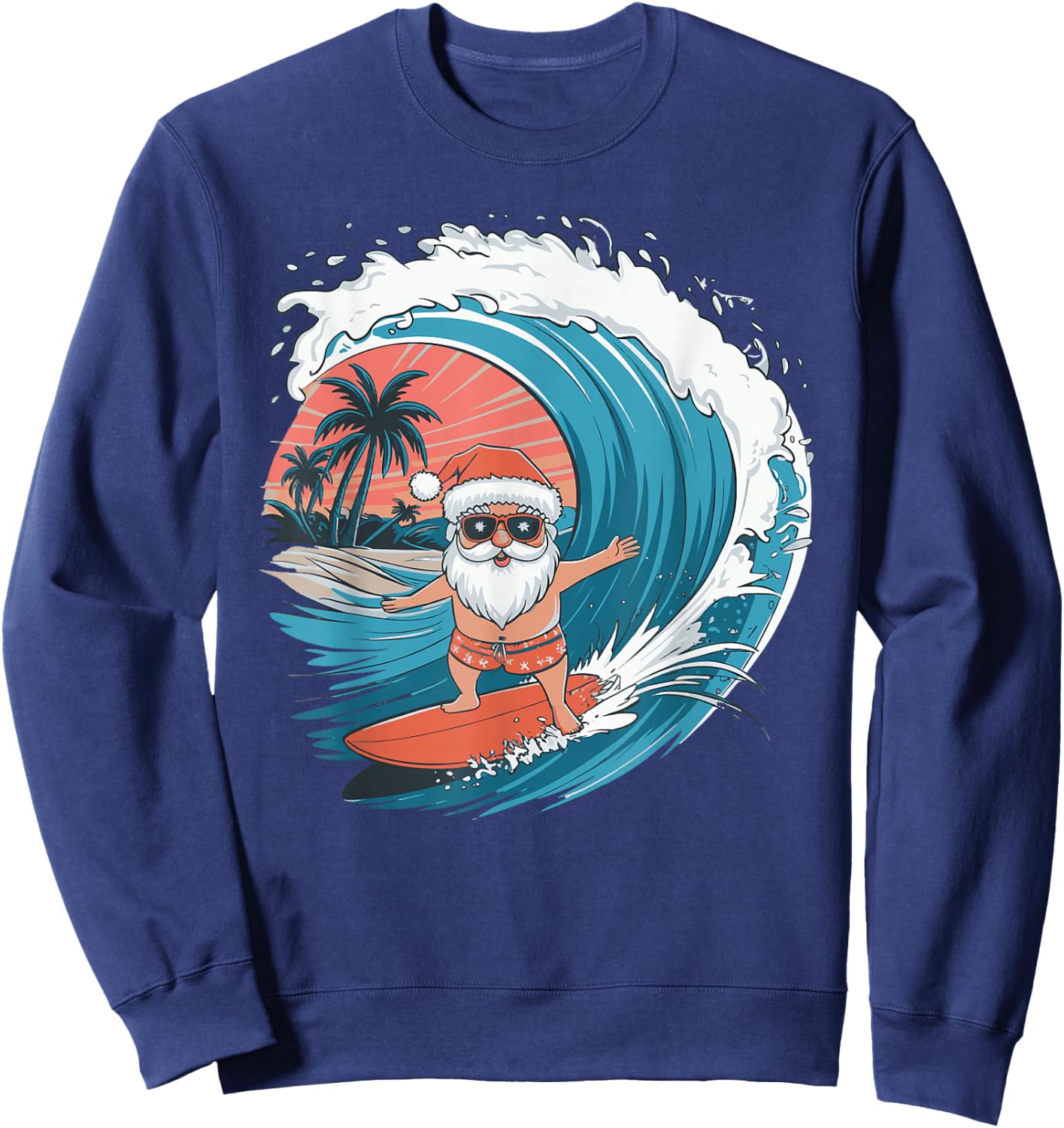 Santa Surfing Surfboard Sweatshirt - Sweatshirt | Navy