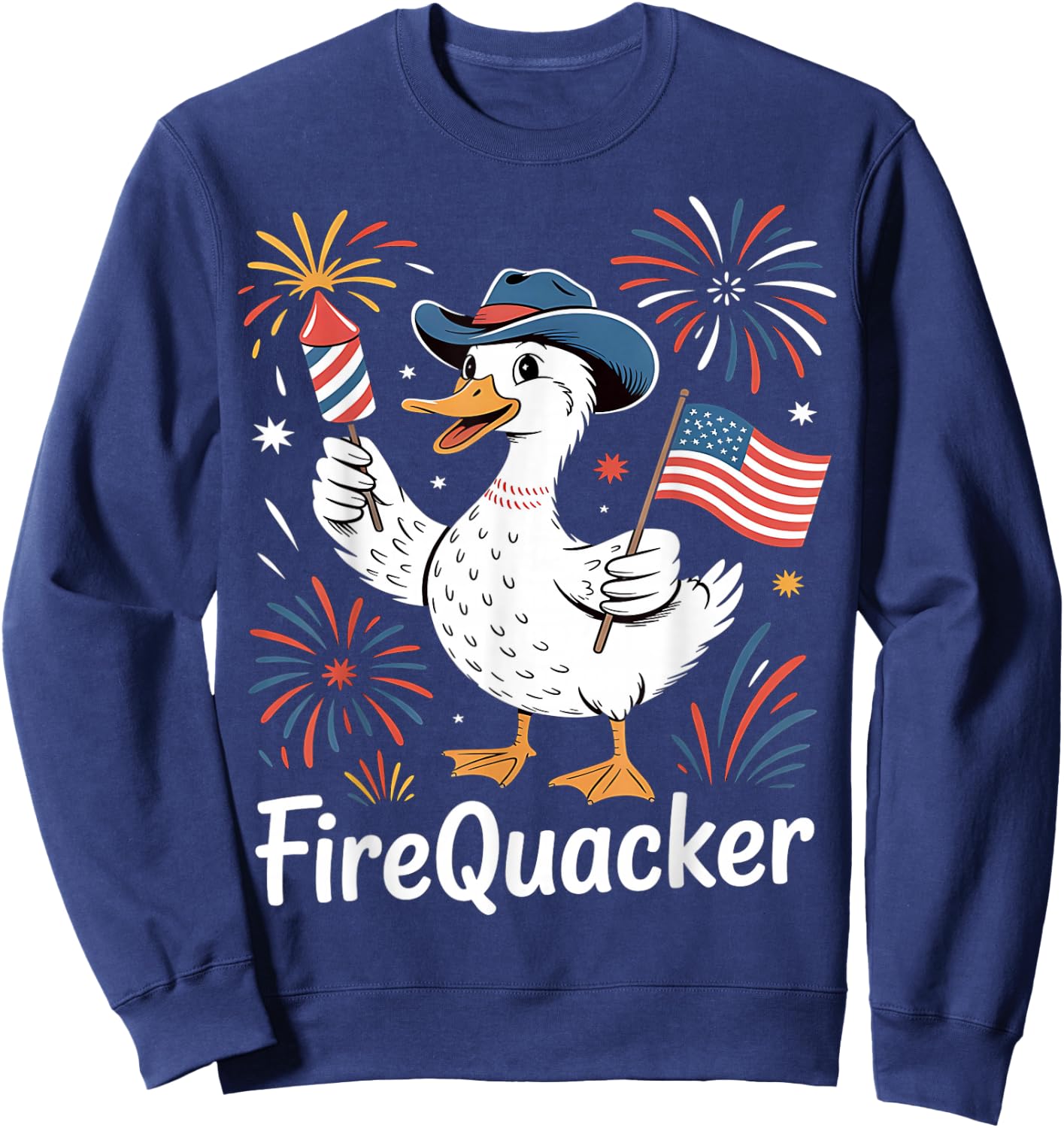 Firequacker 4th of July Rubber Duck USA Flag Sweatshirt - Sweatshirt | Navy