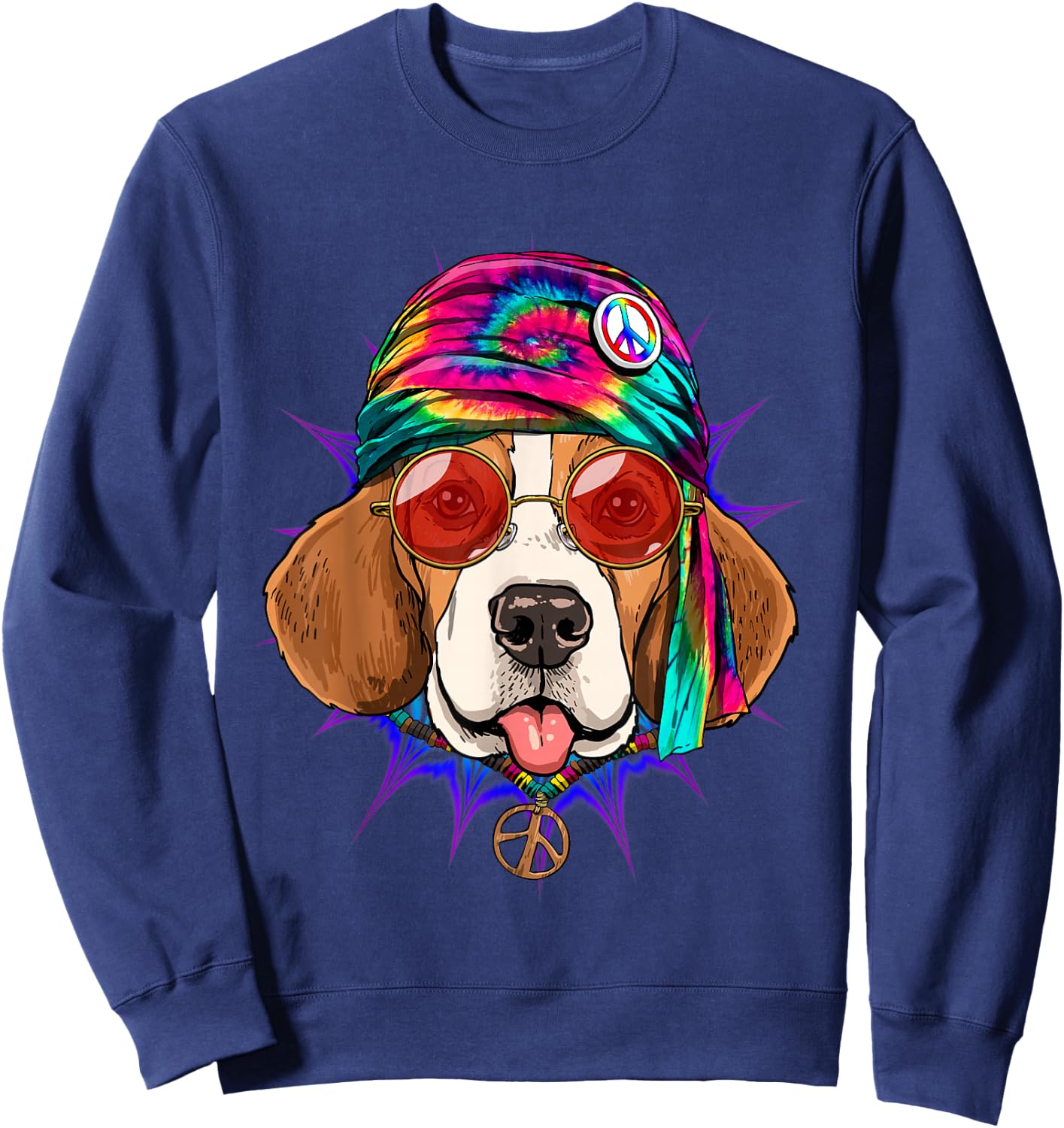 Tie Dye Hippie Beagle Hippiness Peace Love Dog Sweatshirt - Sweatshirt | Navy