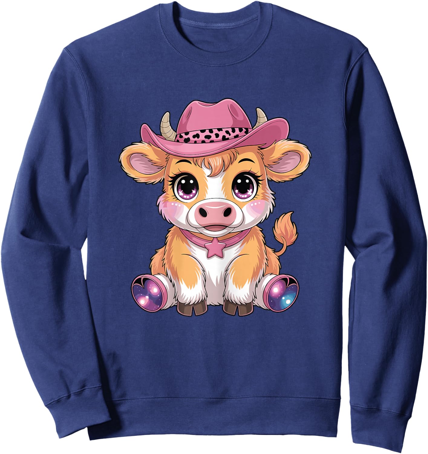 Cute Highland Cow Scottish Cattle Hairy Cow Girl Graphic Sweatshirt - Sweatshirt | Navy