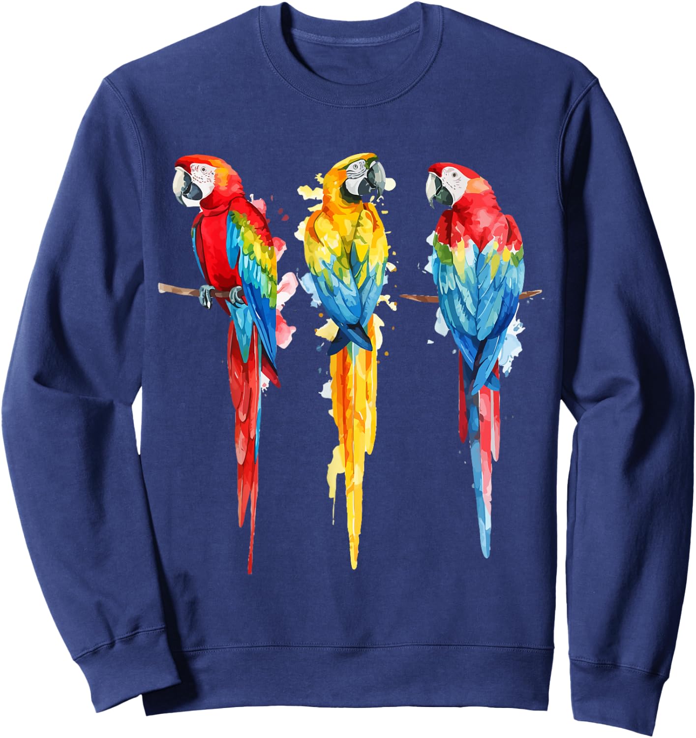 Colorful Parrot Watercolor Sweatshirt - Sweatshirt | Navy