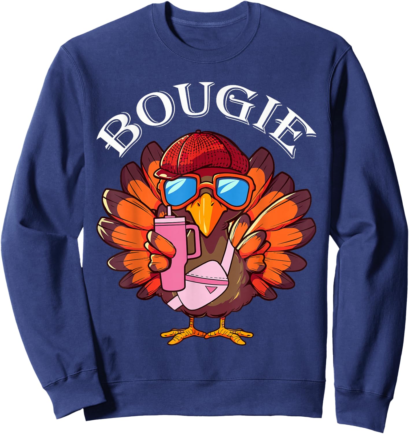 Funny Thanksgiving Turkey Trendy Bougie Fall Vibes Women Kid Sweatshirt - Sweatshirt | Navy
