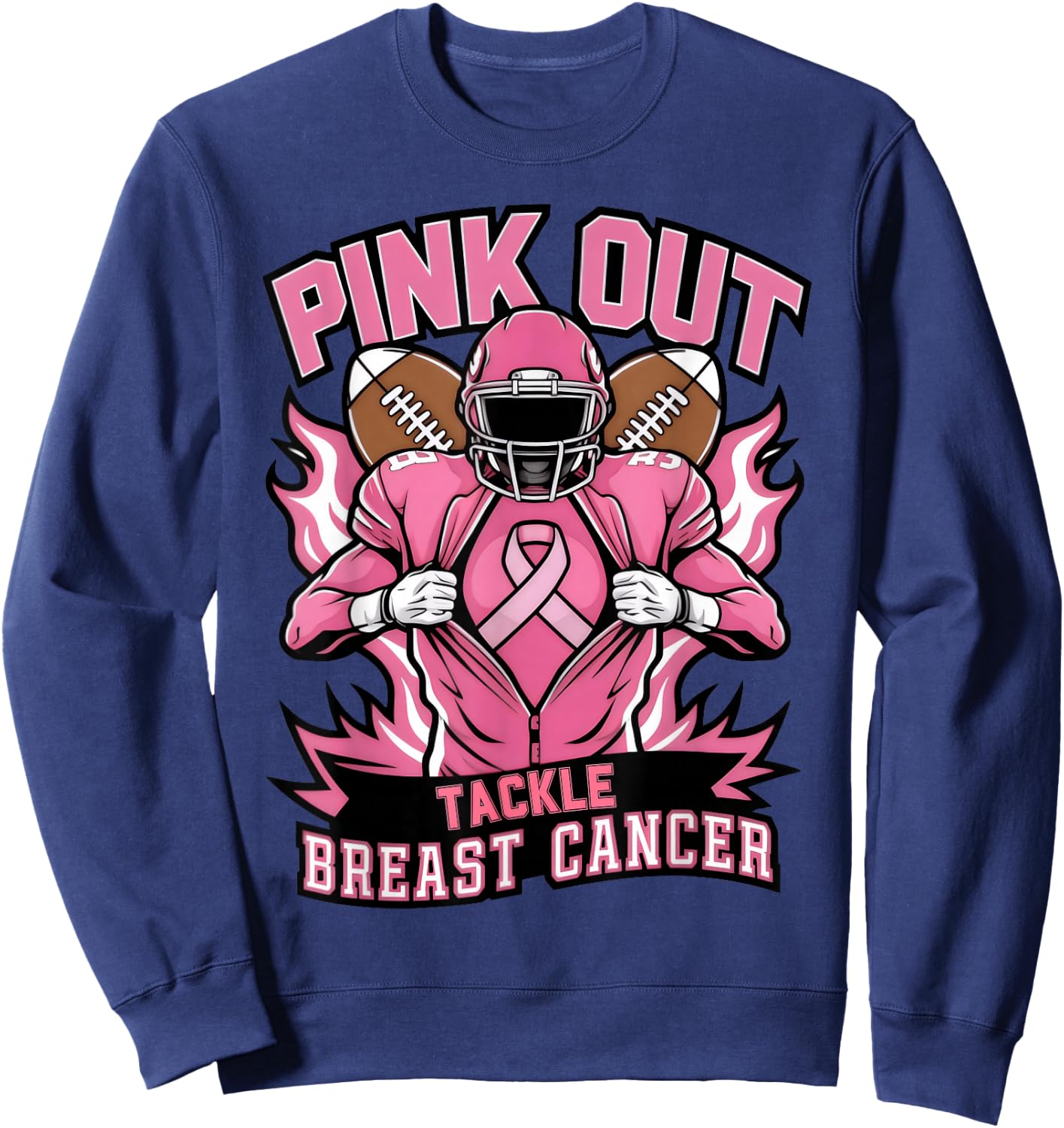 Pink Out Tackle Breast Cancer Awareness American Football Sweatshirt - Sweatshirt | Navy