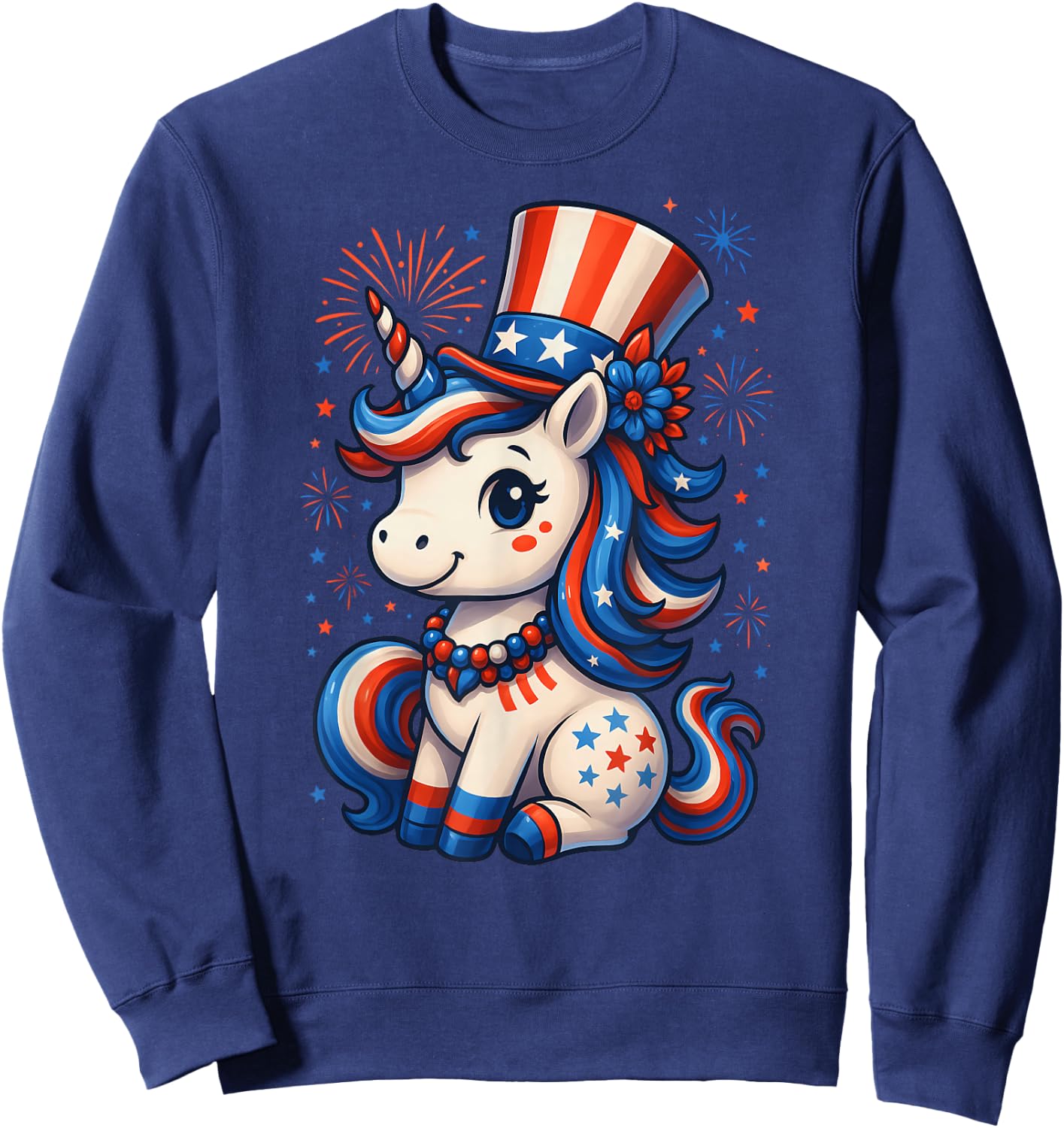 4th Of July Unicorn Patriotic Americorn Girls Toddler Kids Sweatshirt - Sweatshirt | Navy