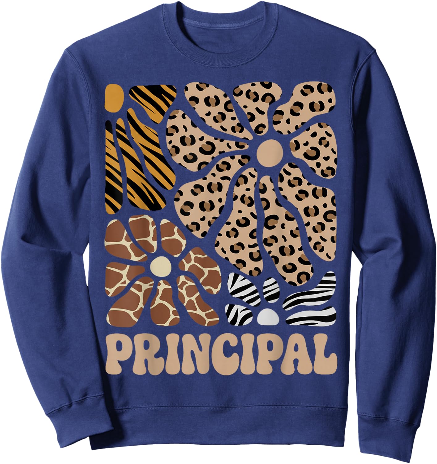 Principal Safari Animals Floral Boho Leopard Sweatshirt - Sweatshirt | Navy