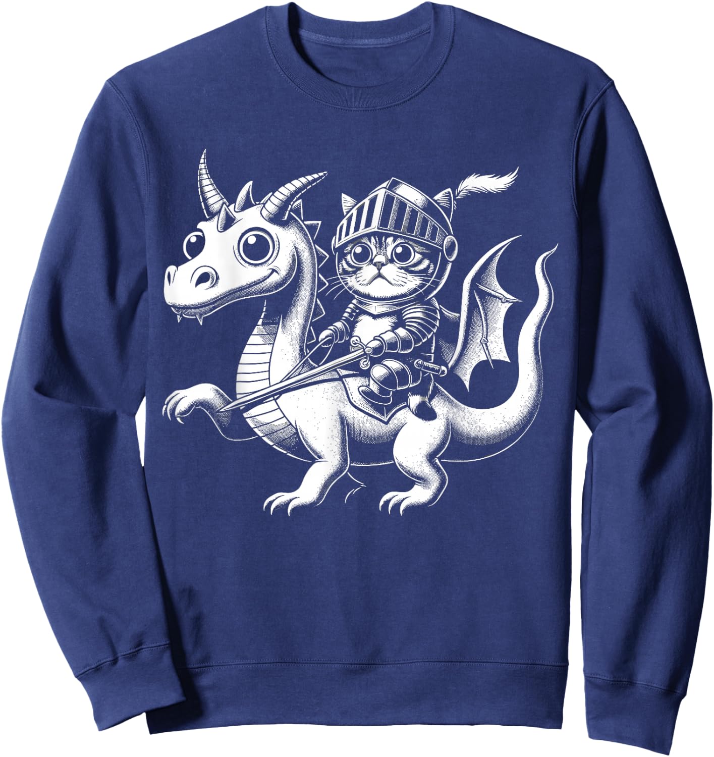 Cute Kawaii Cat Knight Riding A Dragon Sweatshirt - Sweatshirt | Navy