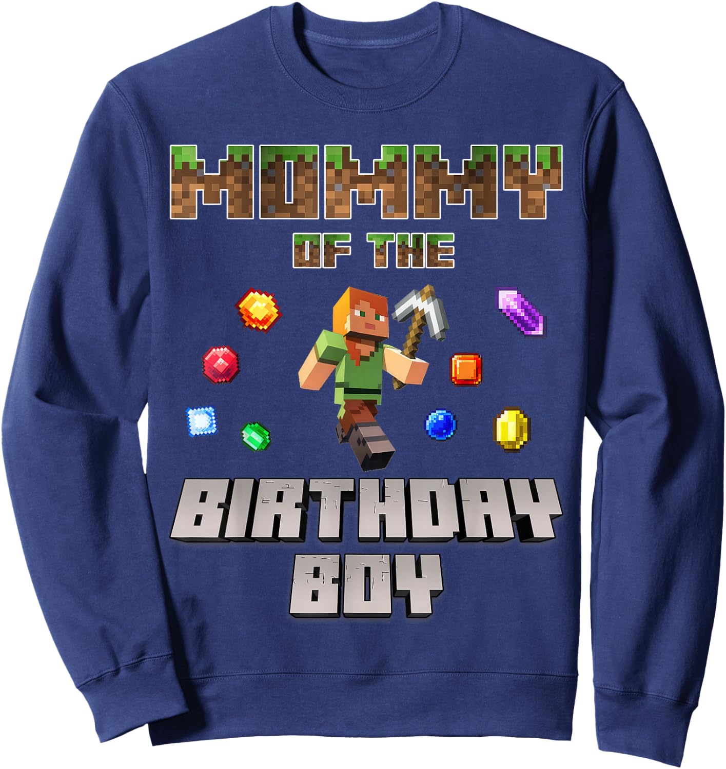 Mommy Of The Birthday Boy Video Gamer Pixel Number Sweatshirt - Sweatshirt | Navy