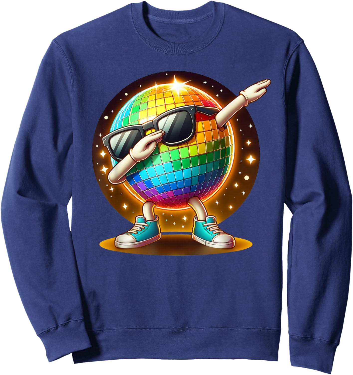 70s Disco Ball Dabbing Sunglasses Nightclub Dance LED Party , Black, S Sweatshirt - Sweatshirt | Navy