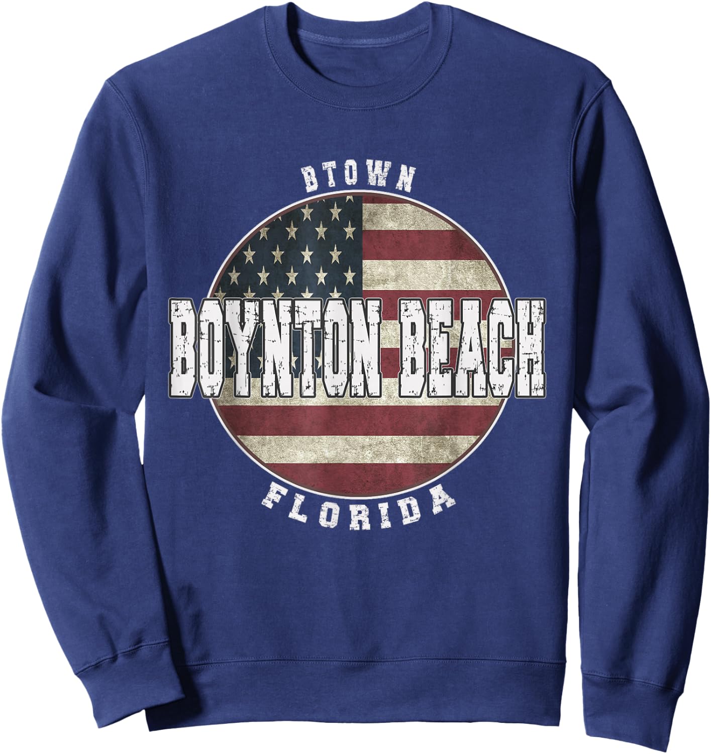 Boynton Beach Florida, Vintage American Flag Sweatshirt - Sweatshirt | Navy