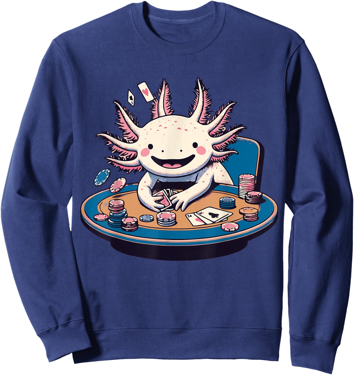 Axolotl Poker Anime Kawaii Axolotl Animal Card Games Lover Sweatshirt - Sweatshirt | Navy