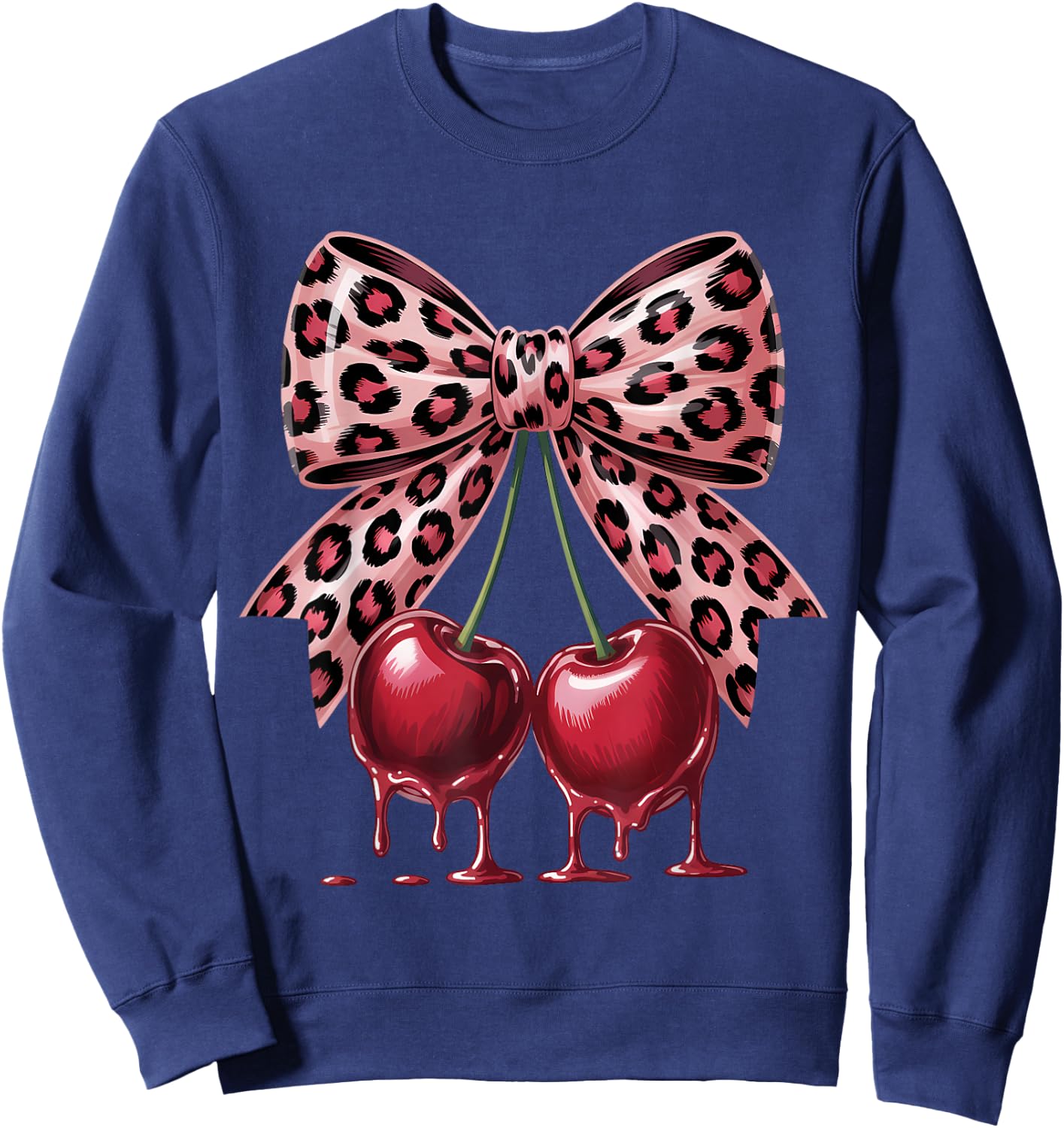 Cherry Leopard Coquette Bow Cute Cherries Sweatshirt - Sweatshirt | Navy