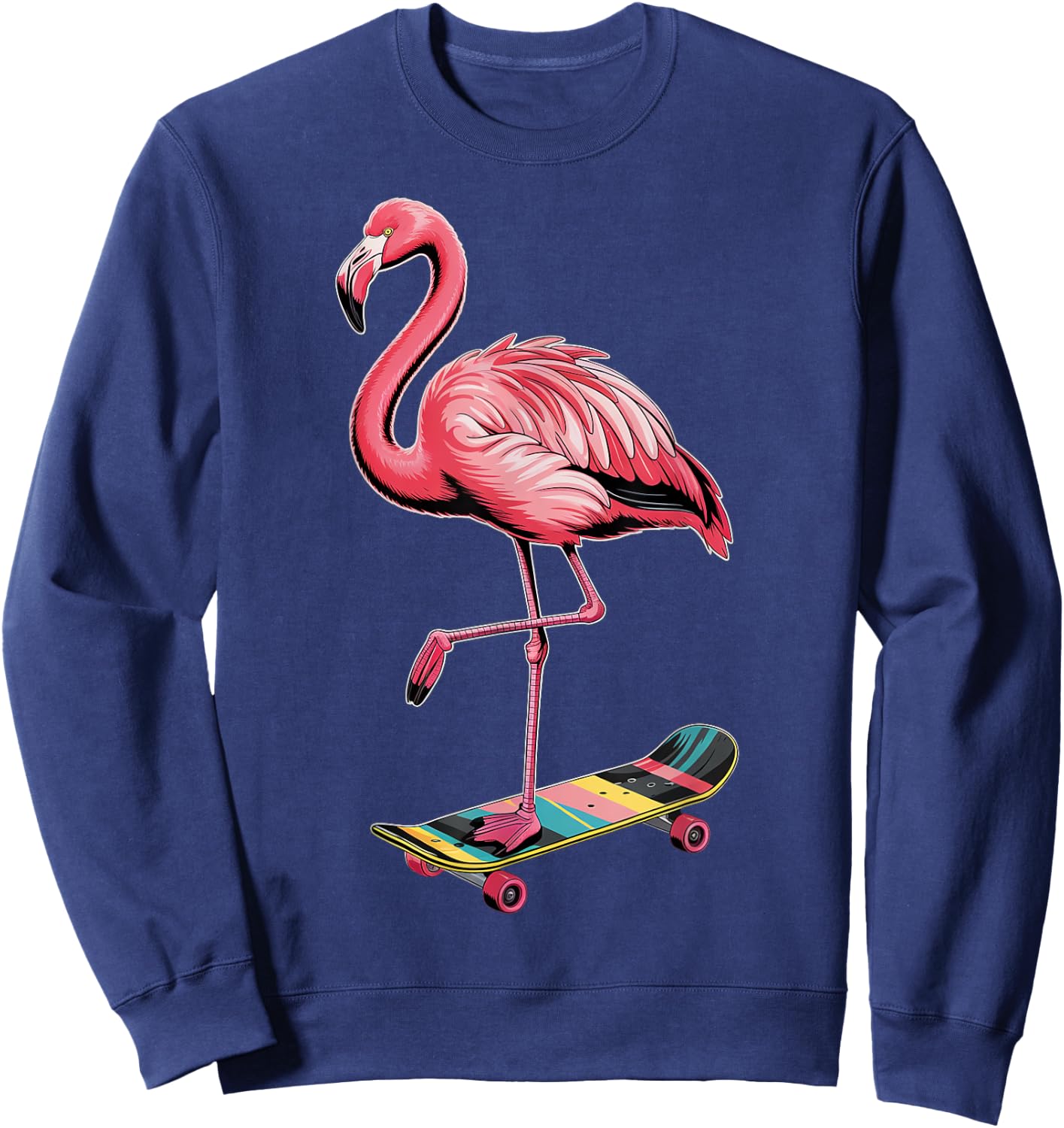 Stylish Flamingo Skateboard Enthusiast Sweatshirt - Sweatshirt | Navy