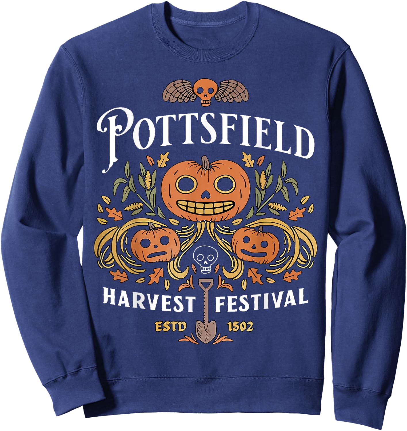 Funny Pottsfield Harvest Festival Shirt - Adult Halloween - Black - Small - Short Sleeve - - Regular Fit - Modern Style - Appliqued Bow Design - Casual - Machine Wash Sweatshirt - Sweatshirt | Navy