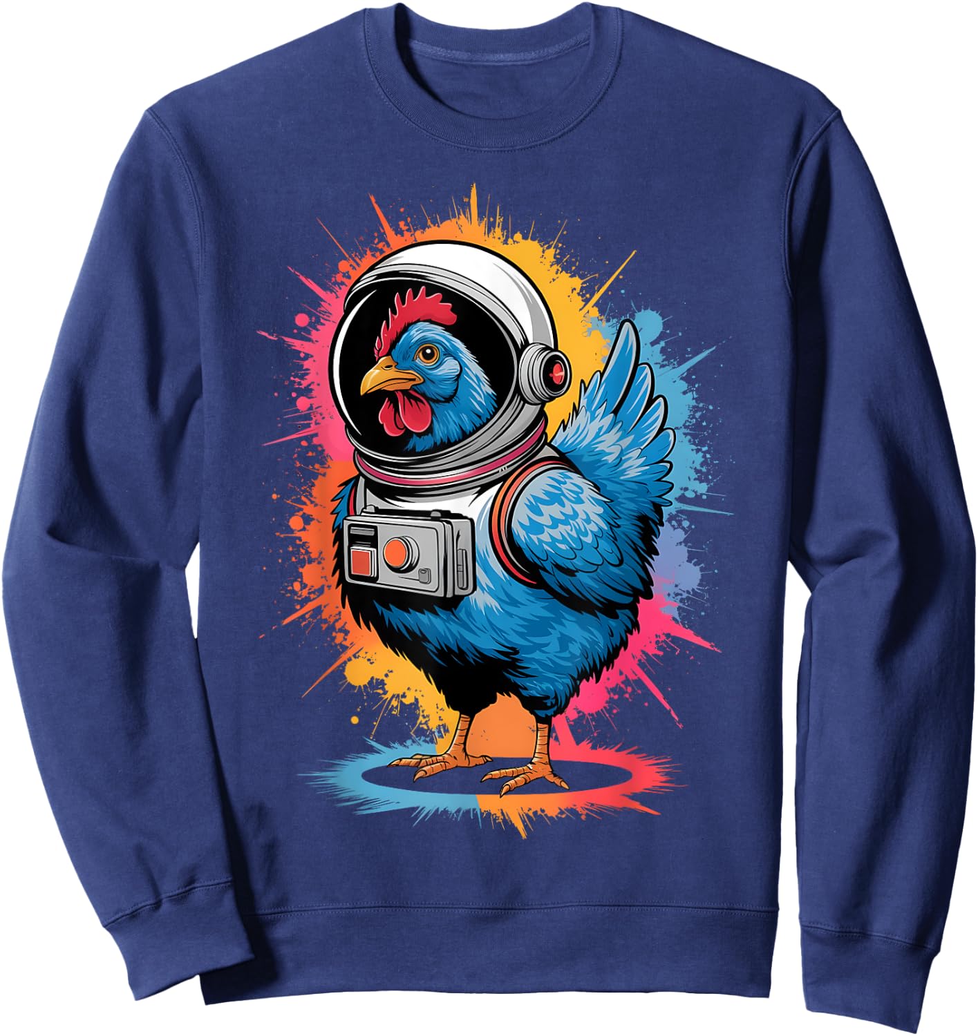 Funny Chicken Graphic Astronaut Chicken -Adults, -Kids Chicken Lover Black Small Classic Fit Imported Cotton, Polyester Short Sleeve Sweatshirt - Sweatshirt | Navy