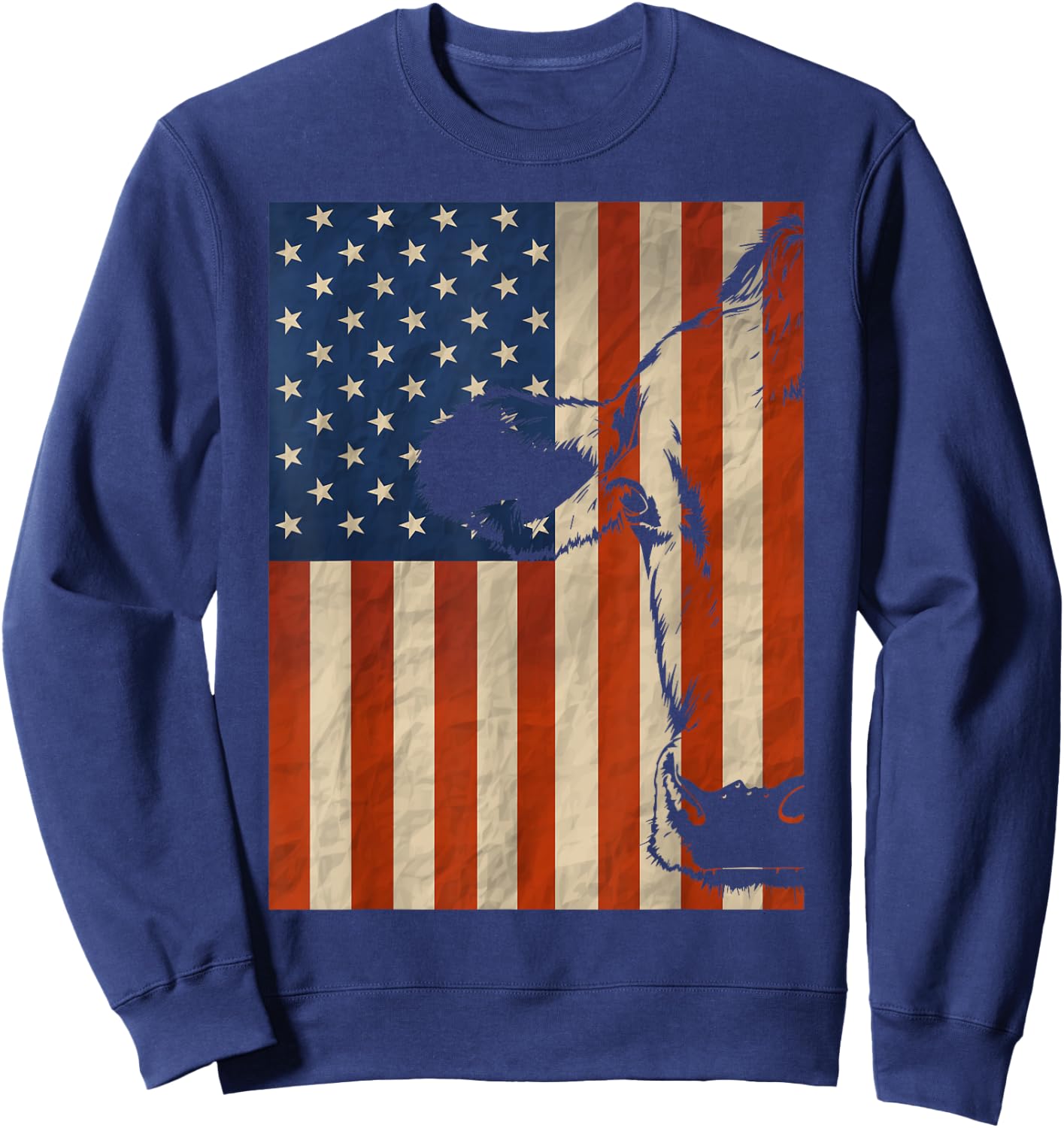 Cow American Flag Cattle Animal Lover Patriotic 4th of July Sweatshirt - Sweatshirt | Navy