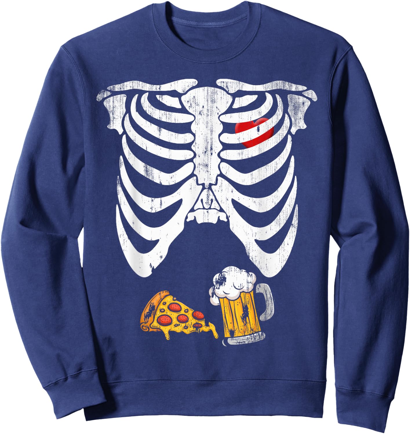 Skeleton Pregnancy B.eer Pizza X-Ray Halloween Costume Sweatshirt - Sweatshirt | Navy