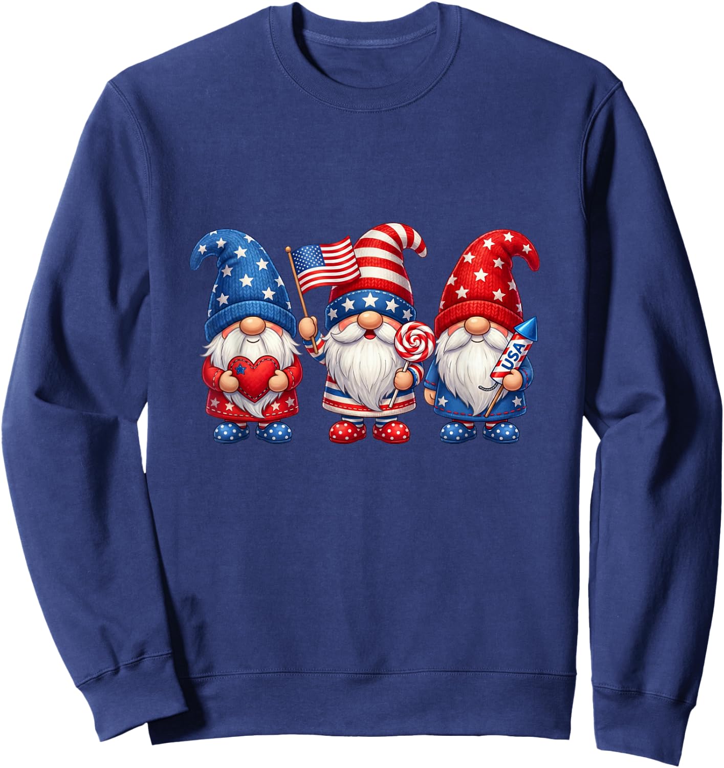 Patriotic Gnomes 4th of July Funny Gnome USA American Flag Sweatshirt - Sweatshirt | Navy
