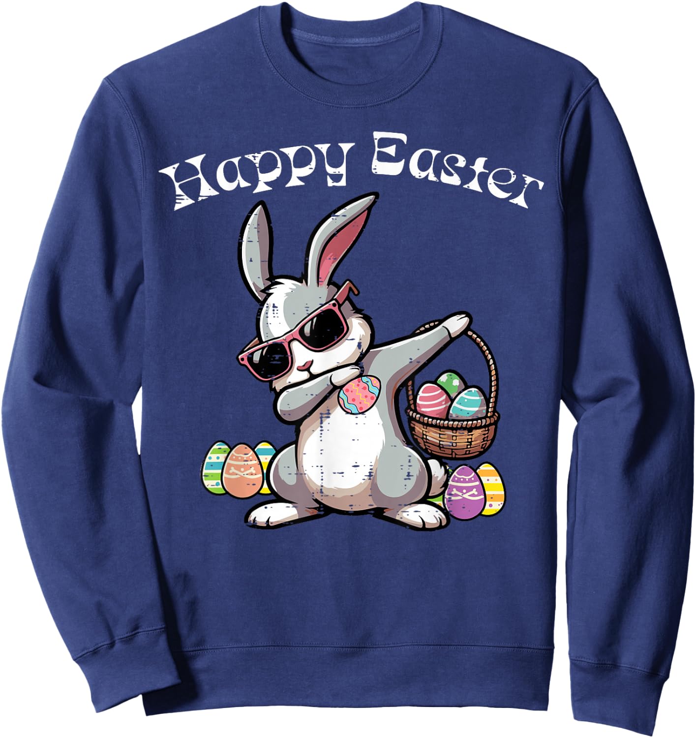 Happy Easter Dabbing Bunny Rabbit Girls Kids Toddler Women Sweatshirt - Sweatshirt | Navy