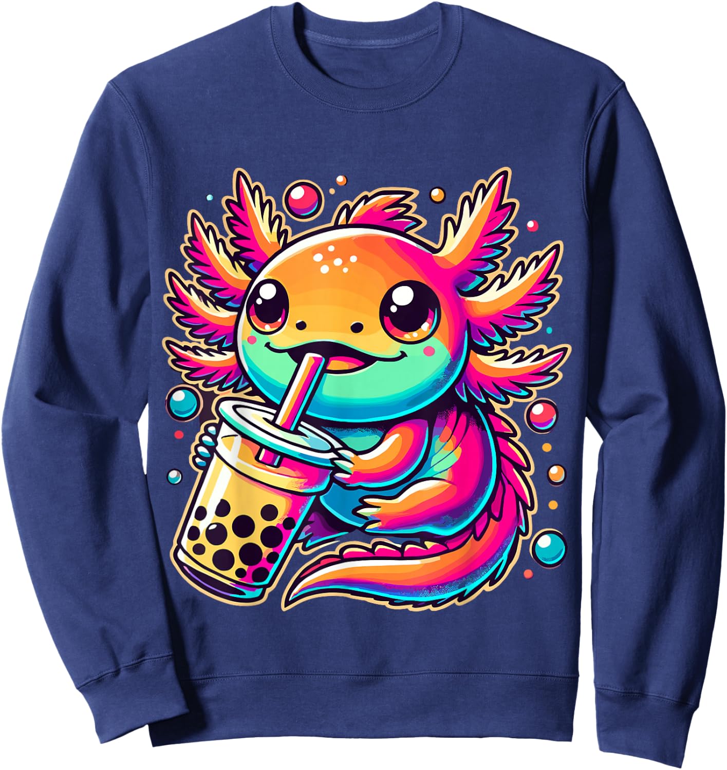 Axolotl drinking Boba Tea Bubble Tea Kawaii Sweatshirt - Sweatshirt | Navy