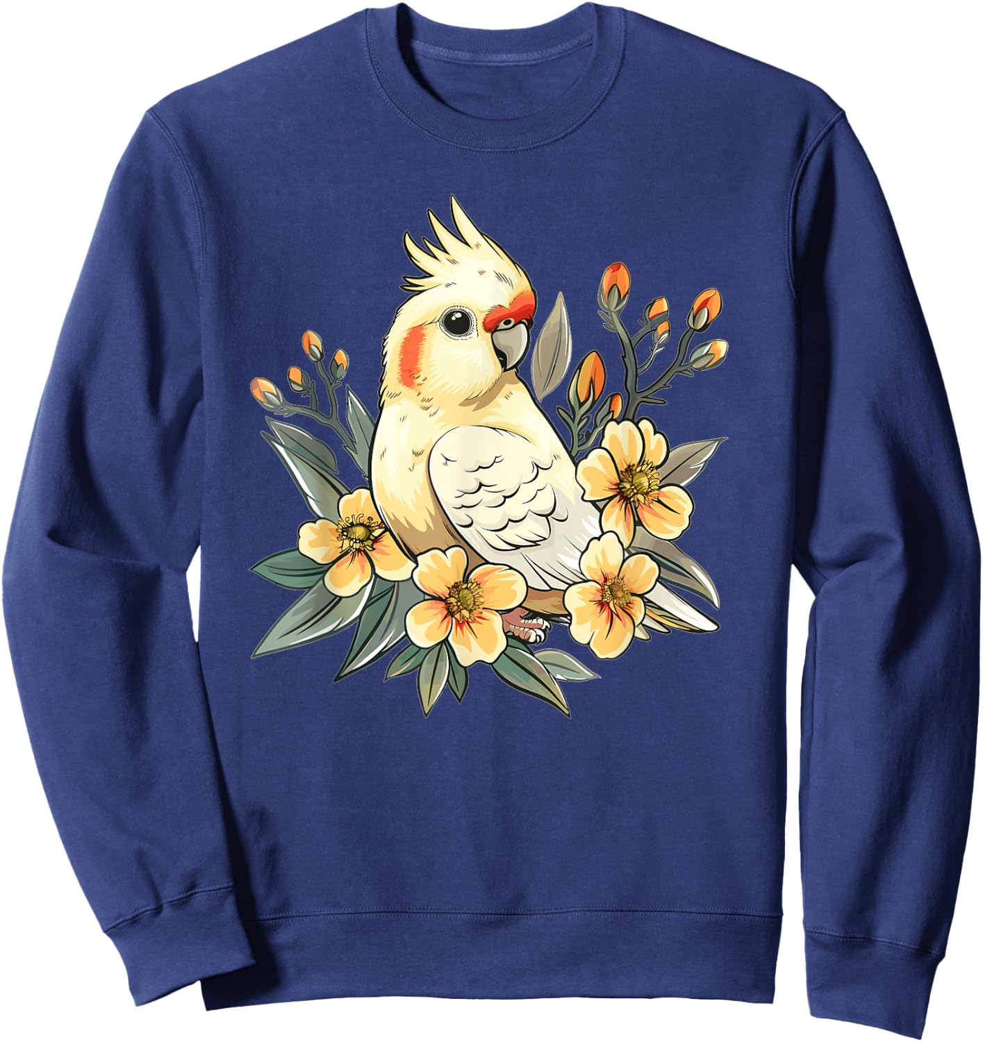 Cute Cockatiel With Flowers I Kids Cockatiel Sweatshirt - Sweatshirt | Navy