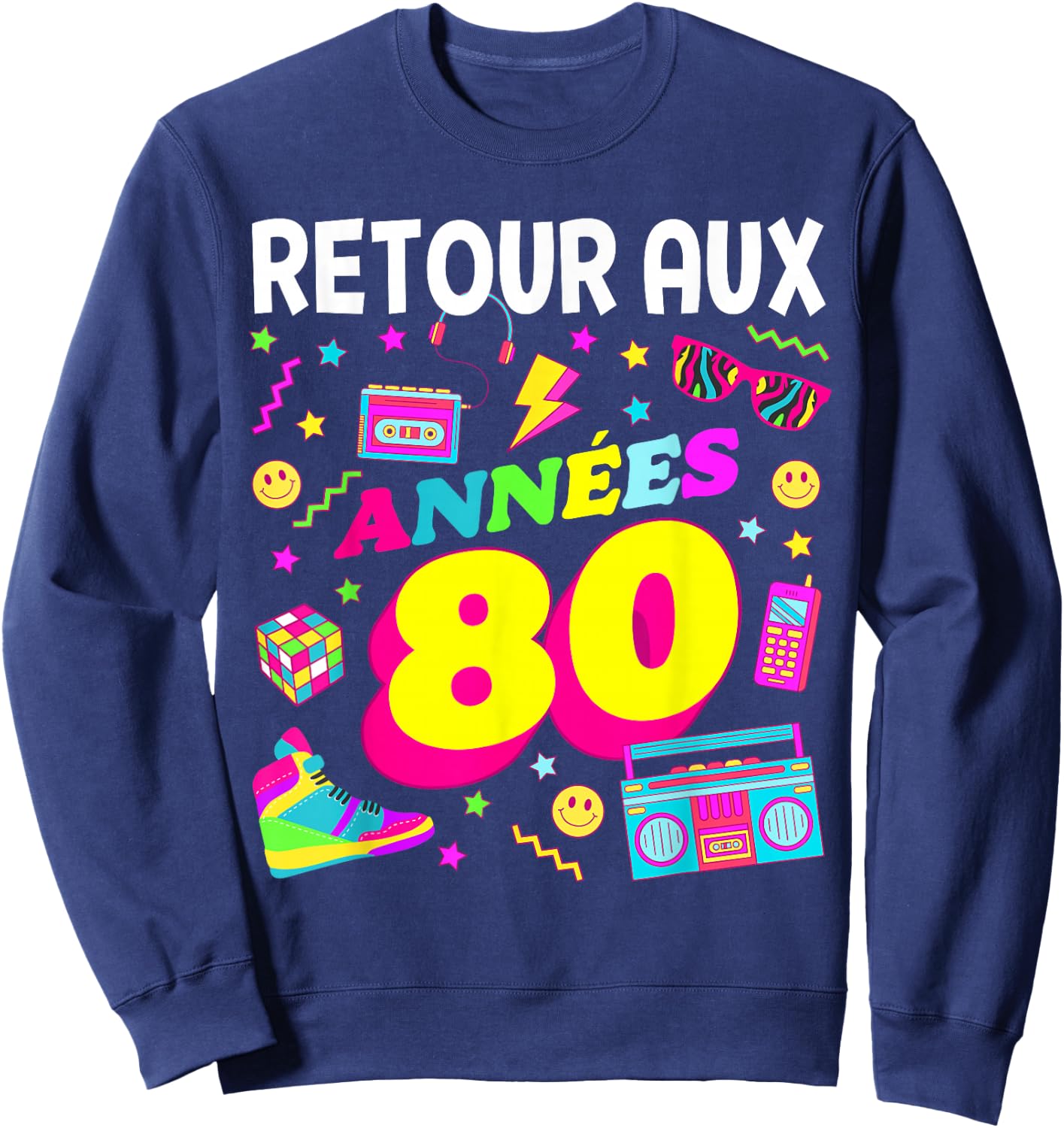 Party 80s Birthday Party 80s Retro Style , Black, S Sweatshirt - Sweatshirt | Navy