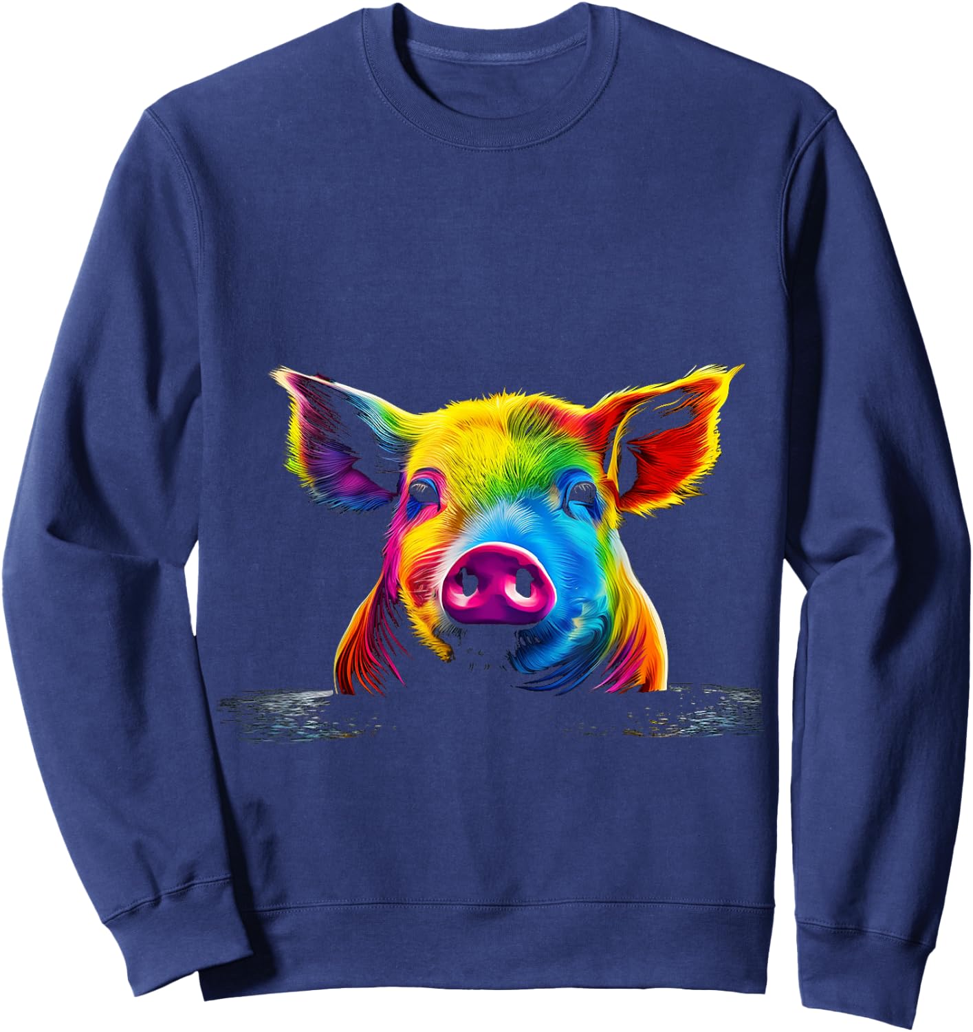 Pig Art Cute Colorful Animal Painting Graphic Pig Sweatshirt - Sweatshirt | Navy