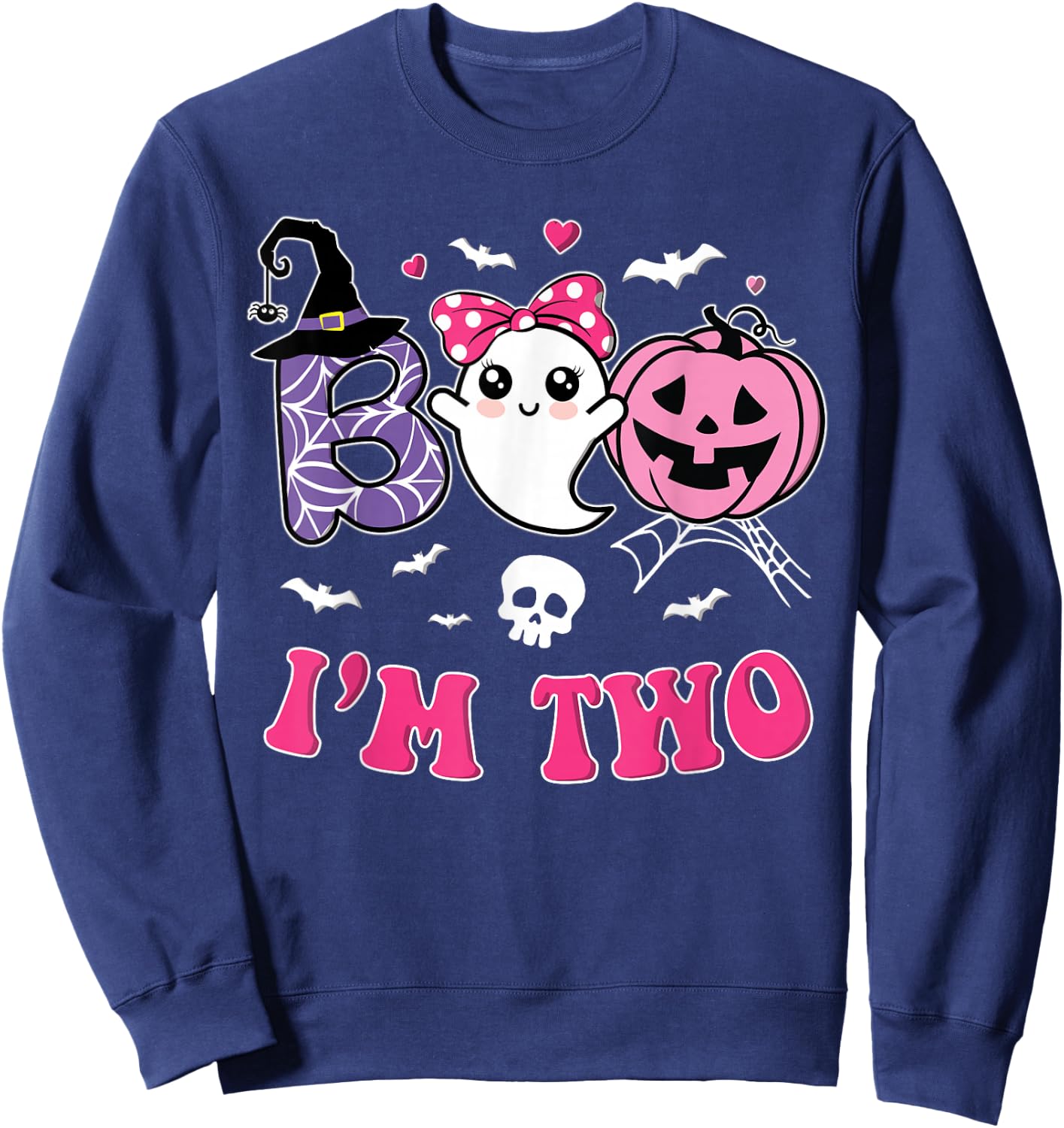 Groovy Halloween Ghost Boo I'm Two Year 2nd Birthday Girl Sweatshirt - Sweatshirt | Navy