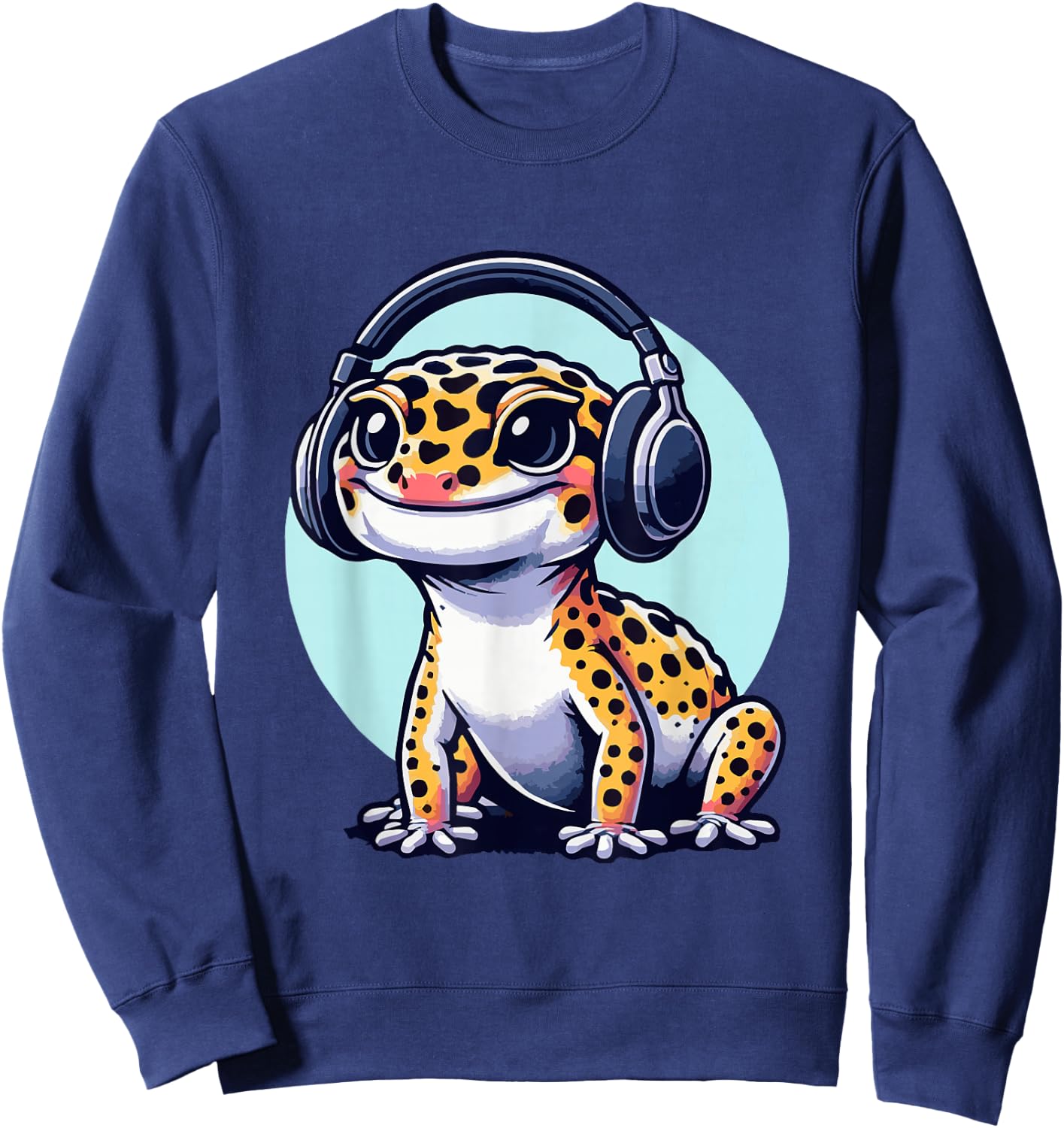 Gecko With Headset Music Musician Herpetology Leopard Gecko Sweatshirt - Sweatshirt | Navy