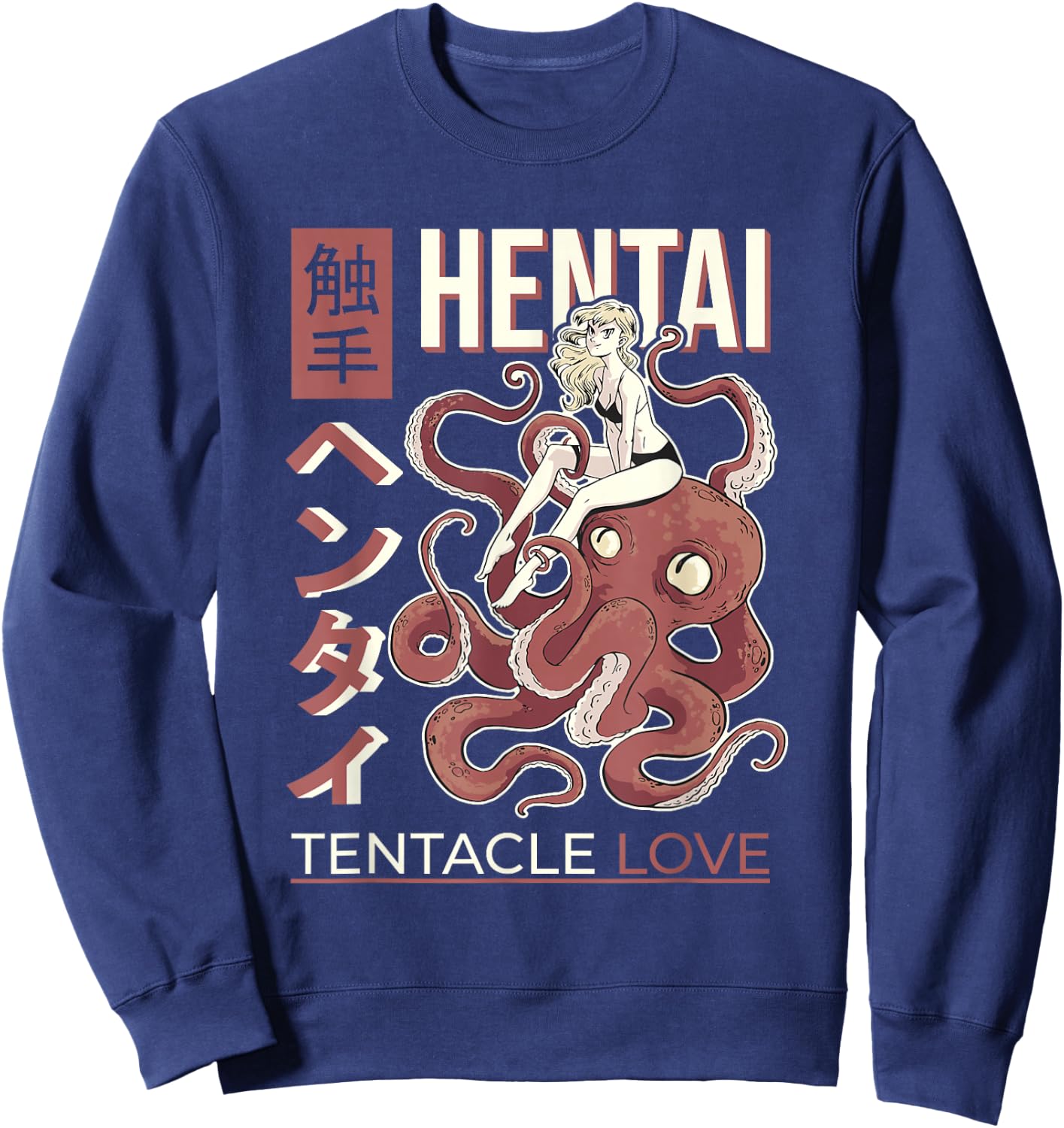 Anime Tentacle Design, Japan Anime Girl And Octopus Sweatshirt - Sweatshirt | Navy