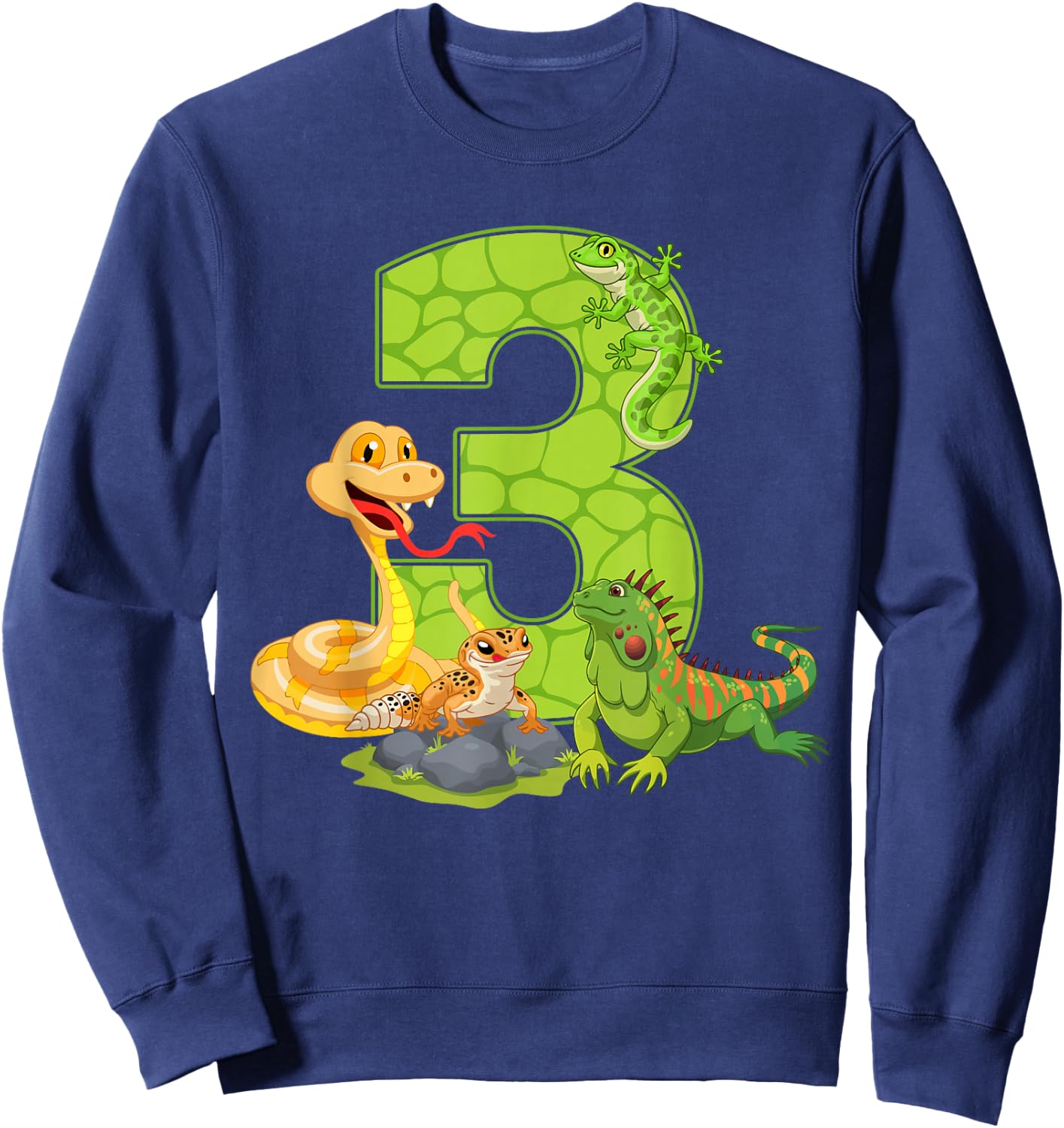 3rd Birthday Snake Lizard Reptile 3 Year Old Birthday Party Sweatshirt - Sweatshirt | Navy